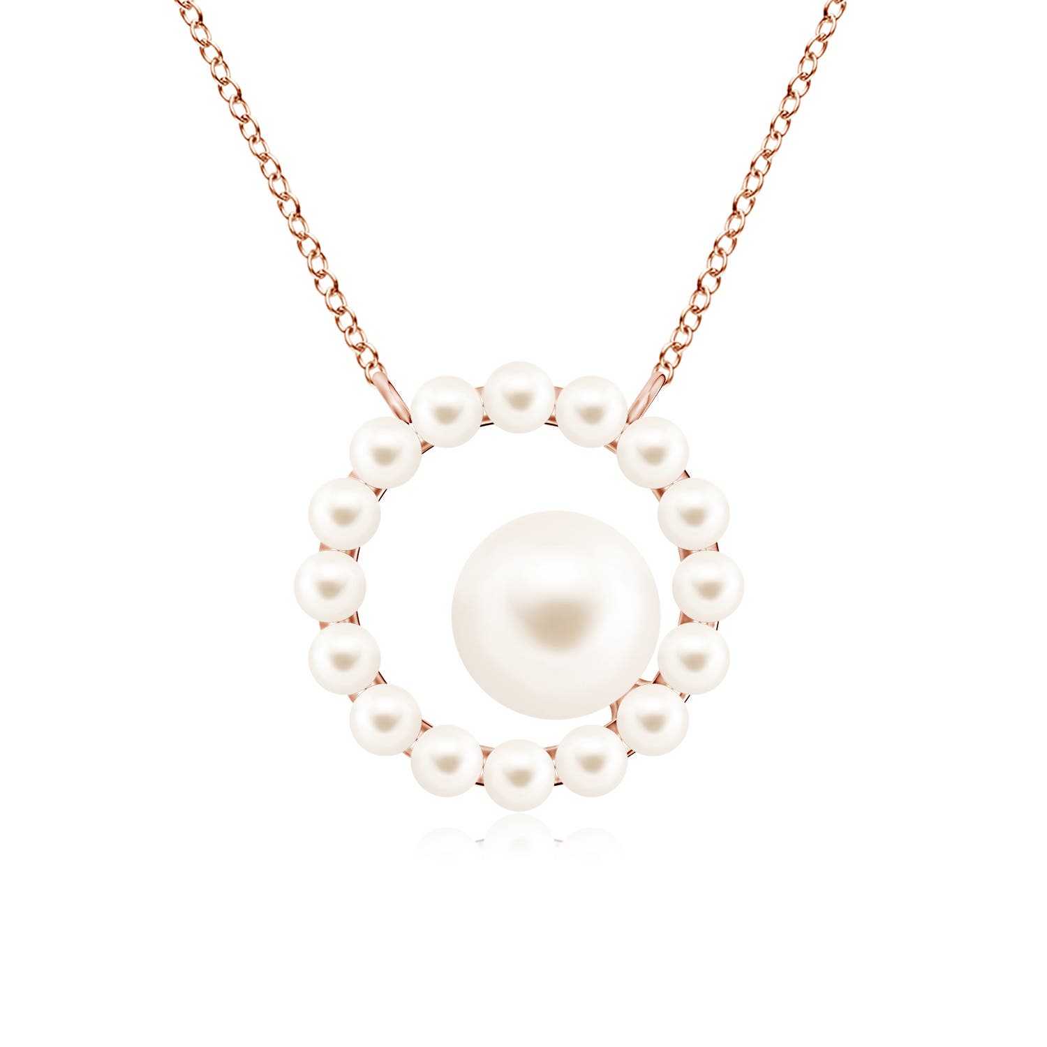 6 mm AAA Süßwasserperlen-Anhänger mit asymmetrischem Halo in Roségold