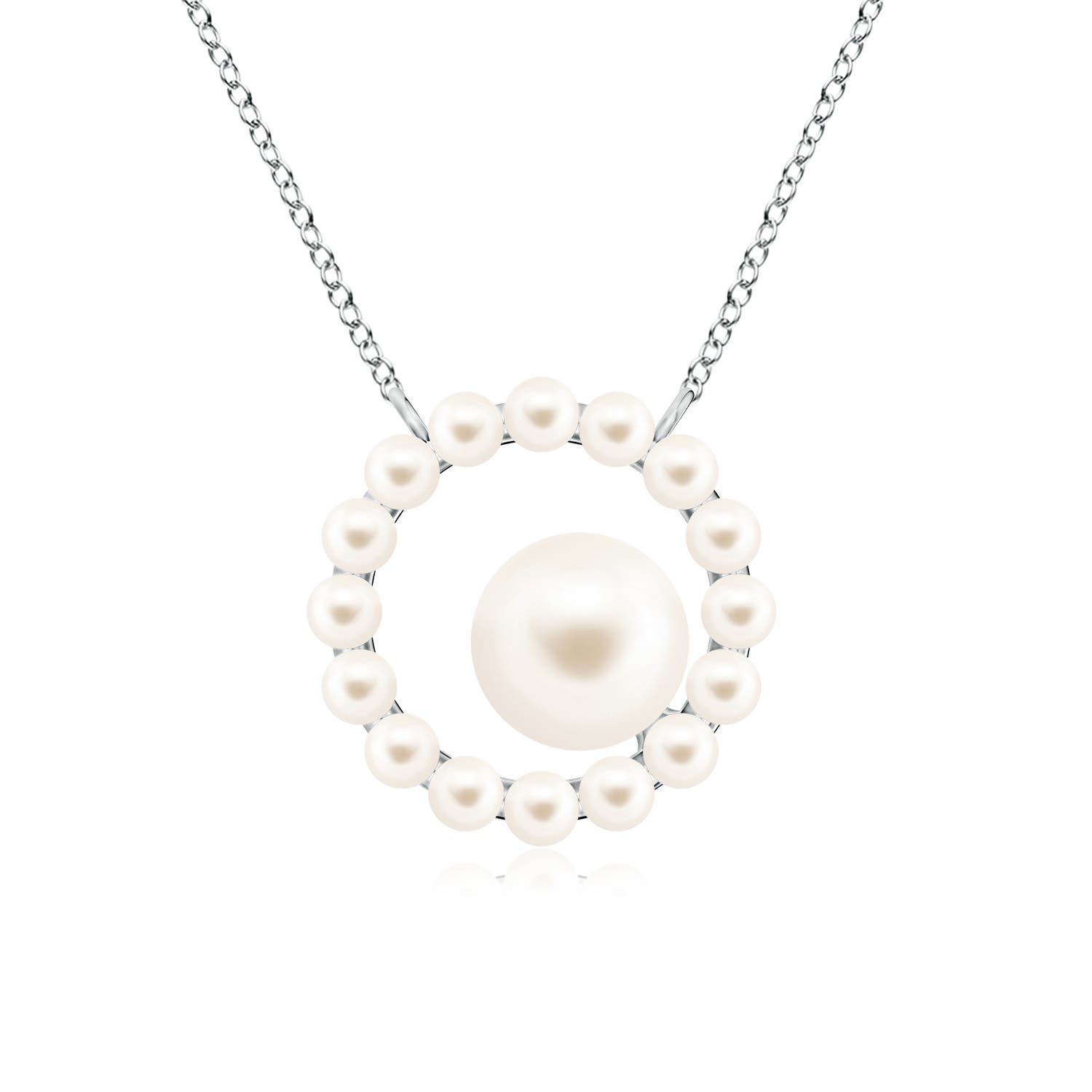 6mm AAA Freshwater Pearl Asymmetrical Halo Pendant in White Gold