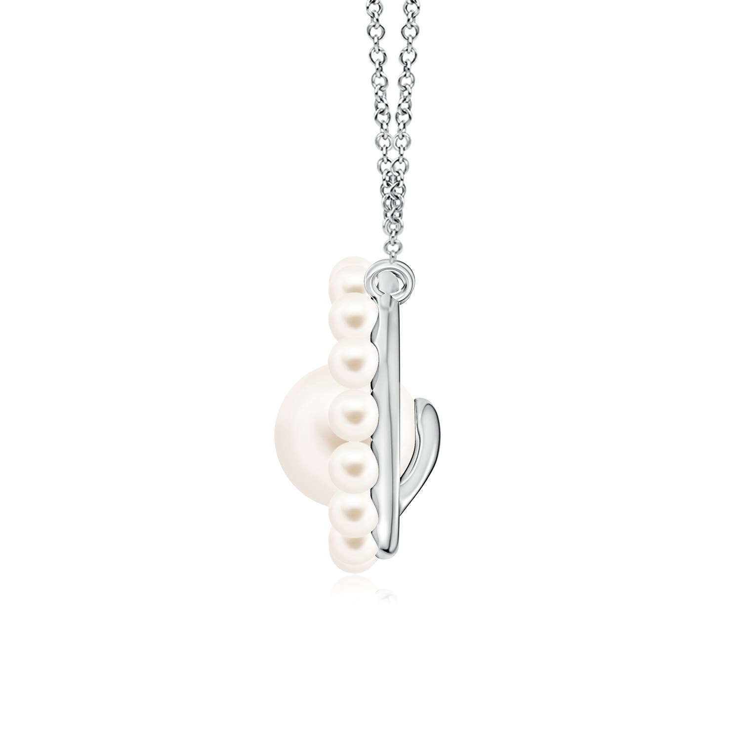 6mm AAA Freshwater Pearl Asymmetrical Halo Pendant in White Gold
