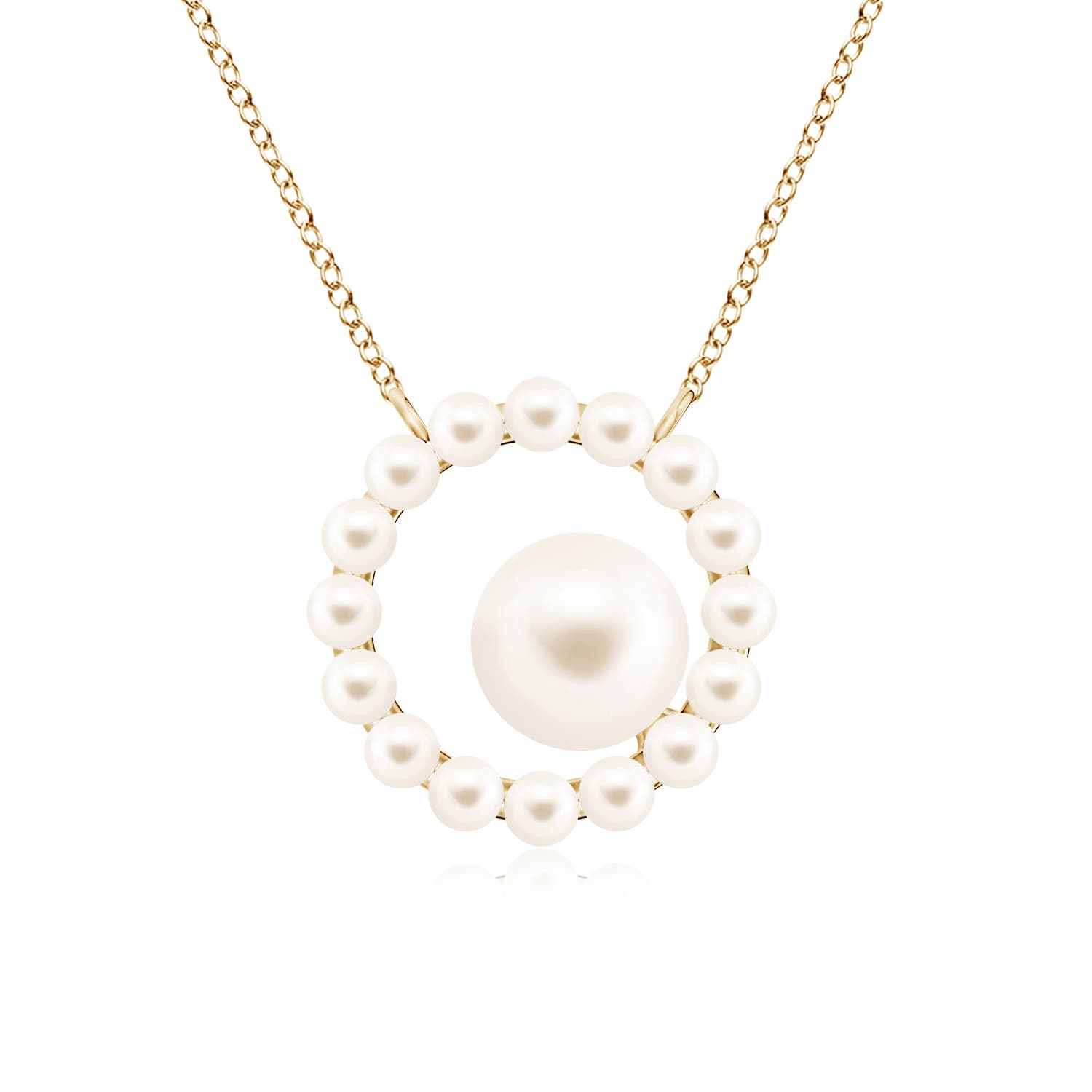 6mm AAA Freshwater Pearl Asymmetrical Halo Pendant in Yellow Gold