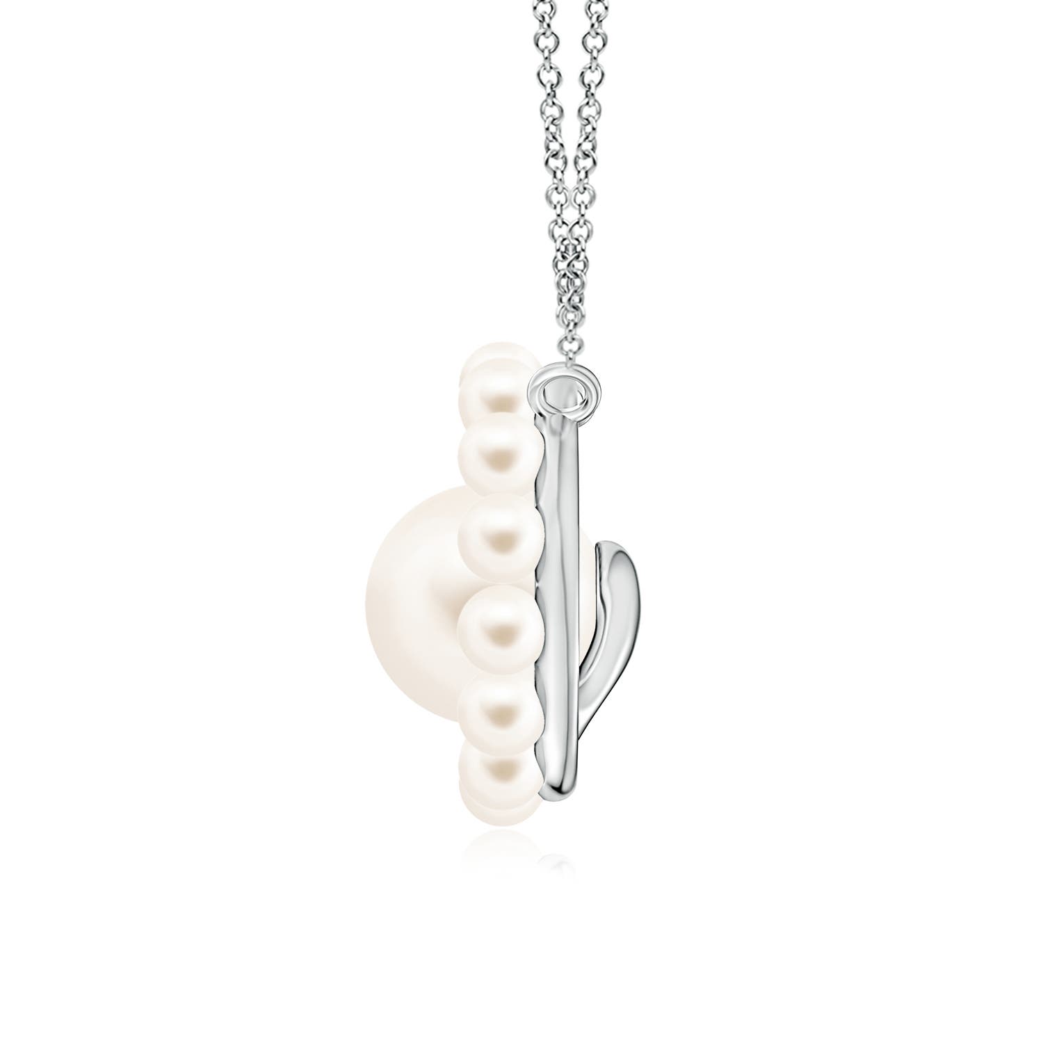 7mm AAA Freshwater Pearl Asymmetrical Halo Pendant in White Gold - side 2