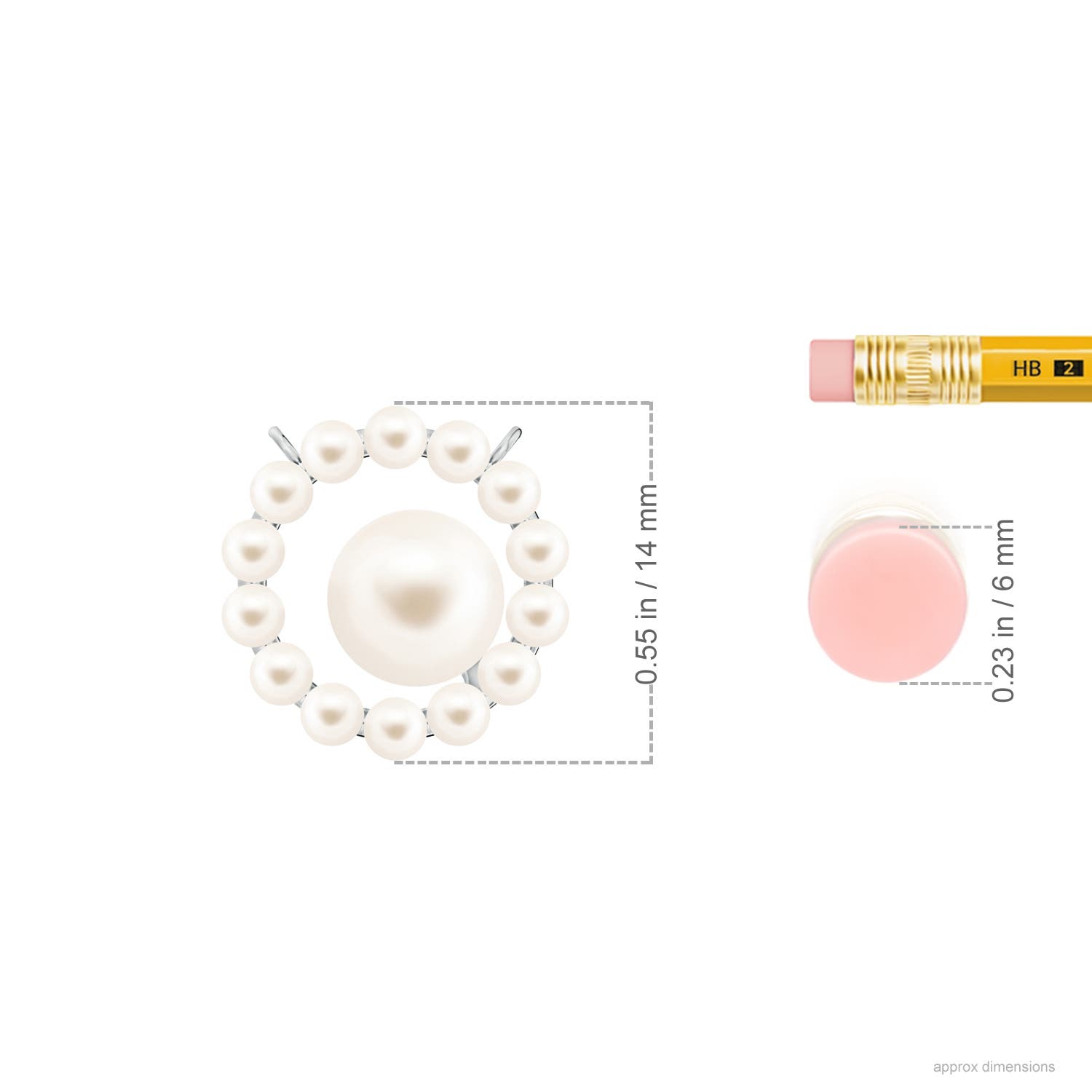 7mm AAA Freshwater Pearl Asymmetrical Halo Pendant in White Gold - ruler