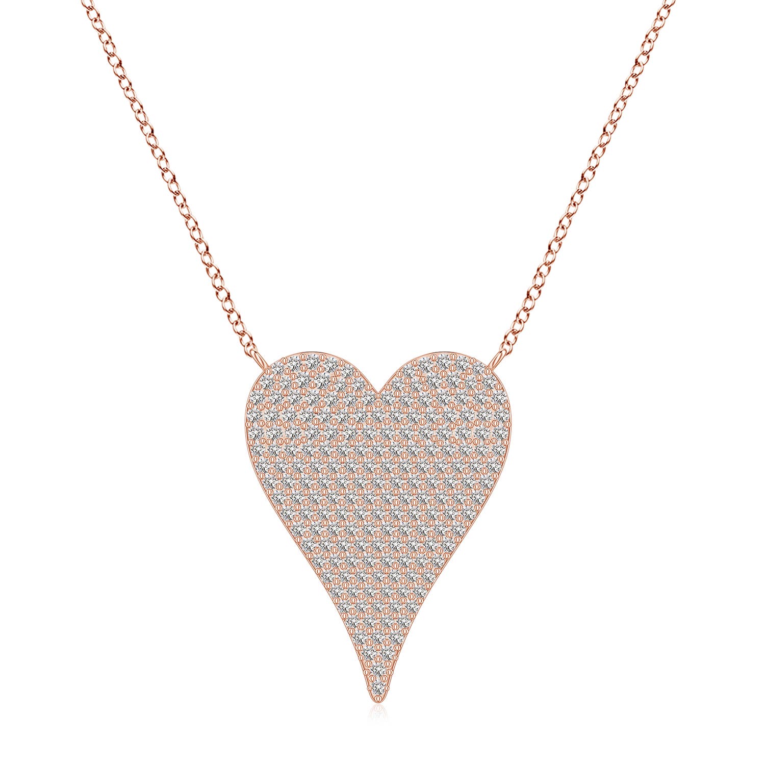 1.2mm IJI1I2 Pavé Diamond Elongated Heart Pendant in Rose Gold