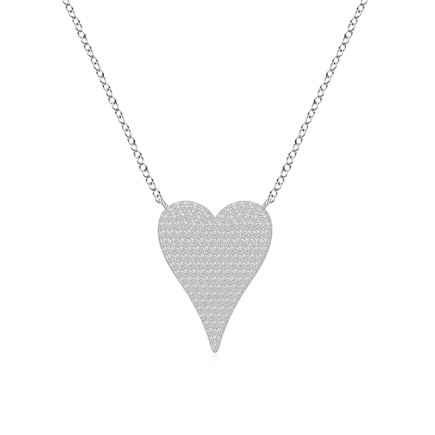 1mm HSI2 Pavé Diamond Elongated Heart Pendant in S999 Silver