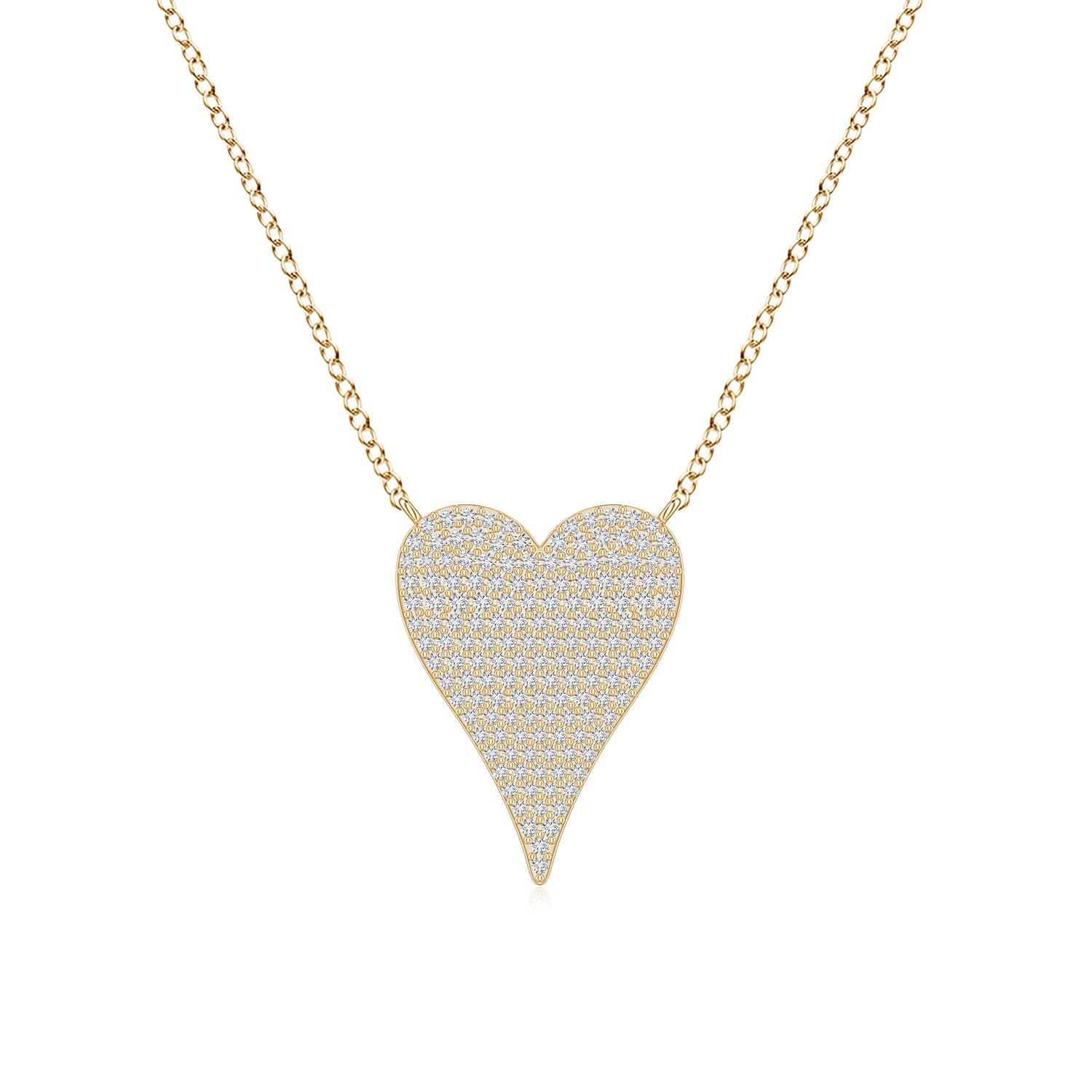 1mm HSI2 Pavé Diamond Elongated Heart Pendant in Yellow Gold