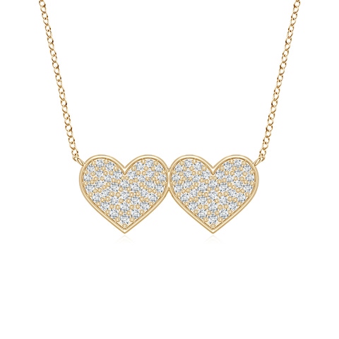 0.9mm GVS2 Pavé Diamond Double Heart Pendant in 18K Yellow Gold