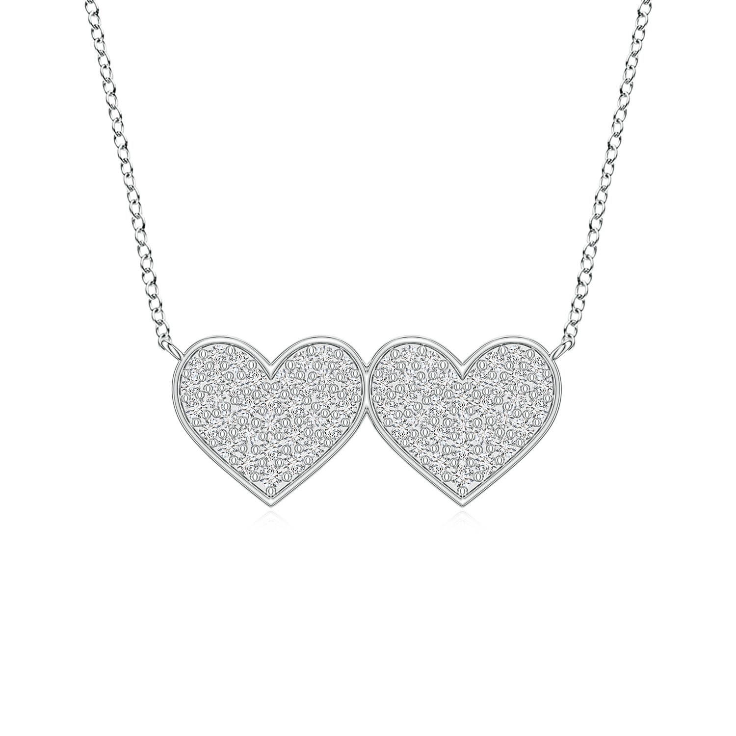 0.9mm HSI2 Pavé Diamond Double Heart Pendant in White Gold