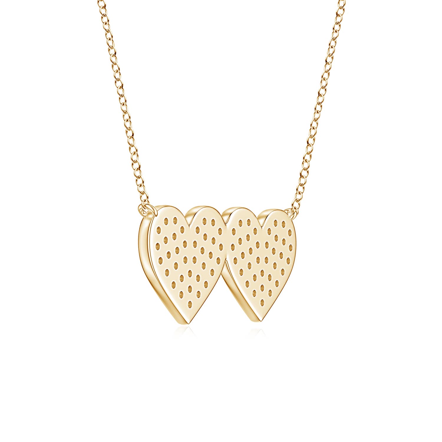 1.1mm HSI2 Pavé Diamond Double Heart Pendant in Yellow Gold