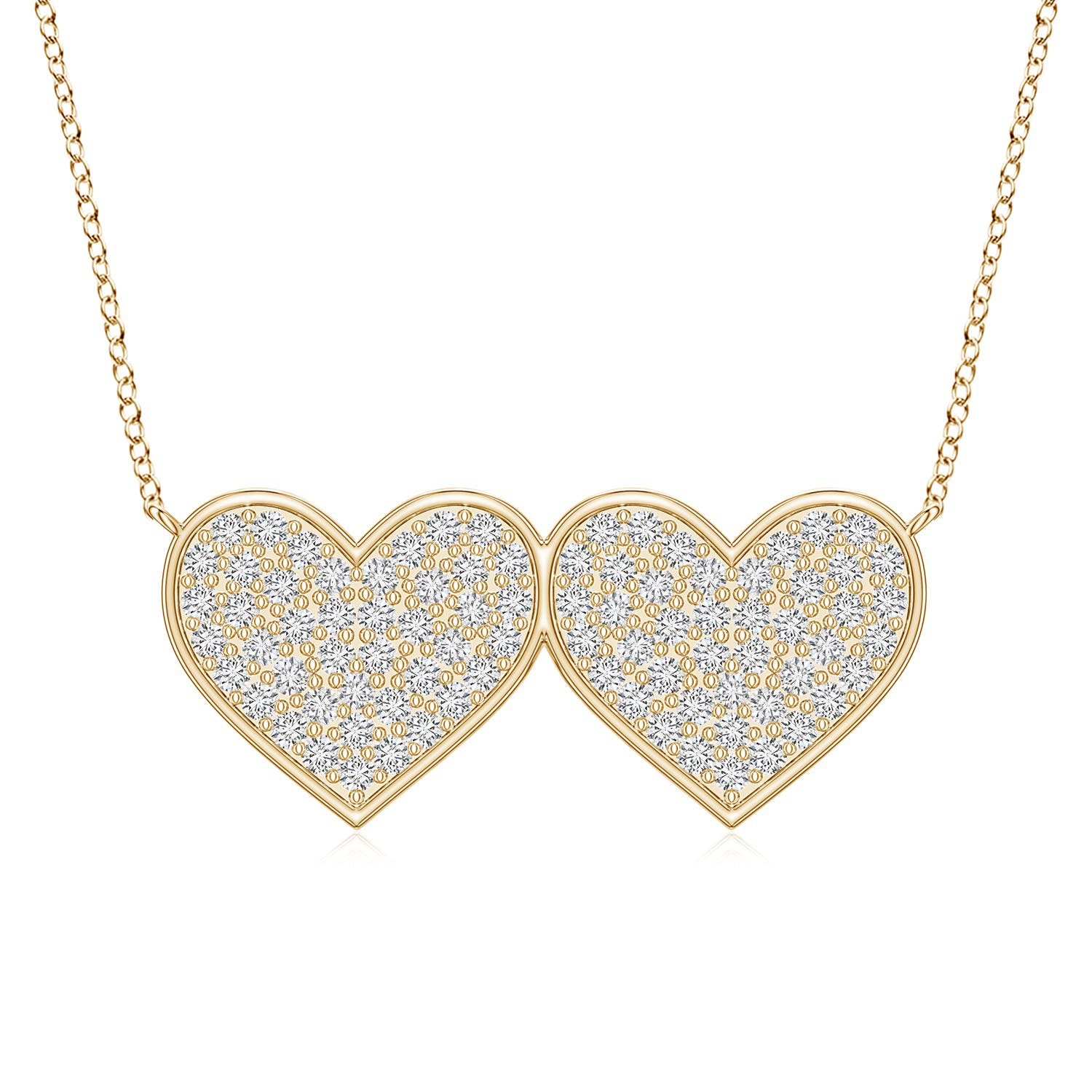 1.2mm HSI2 Pavé Diamond Double Heart Pendant in Yellow Gold