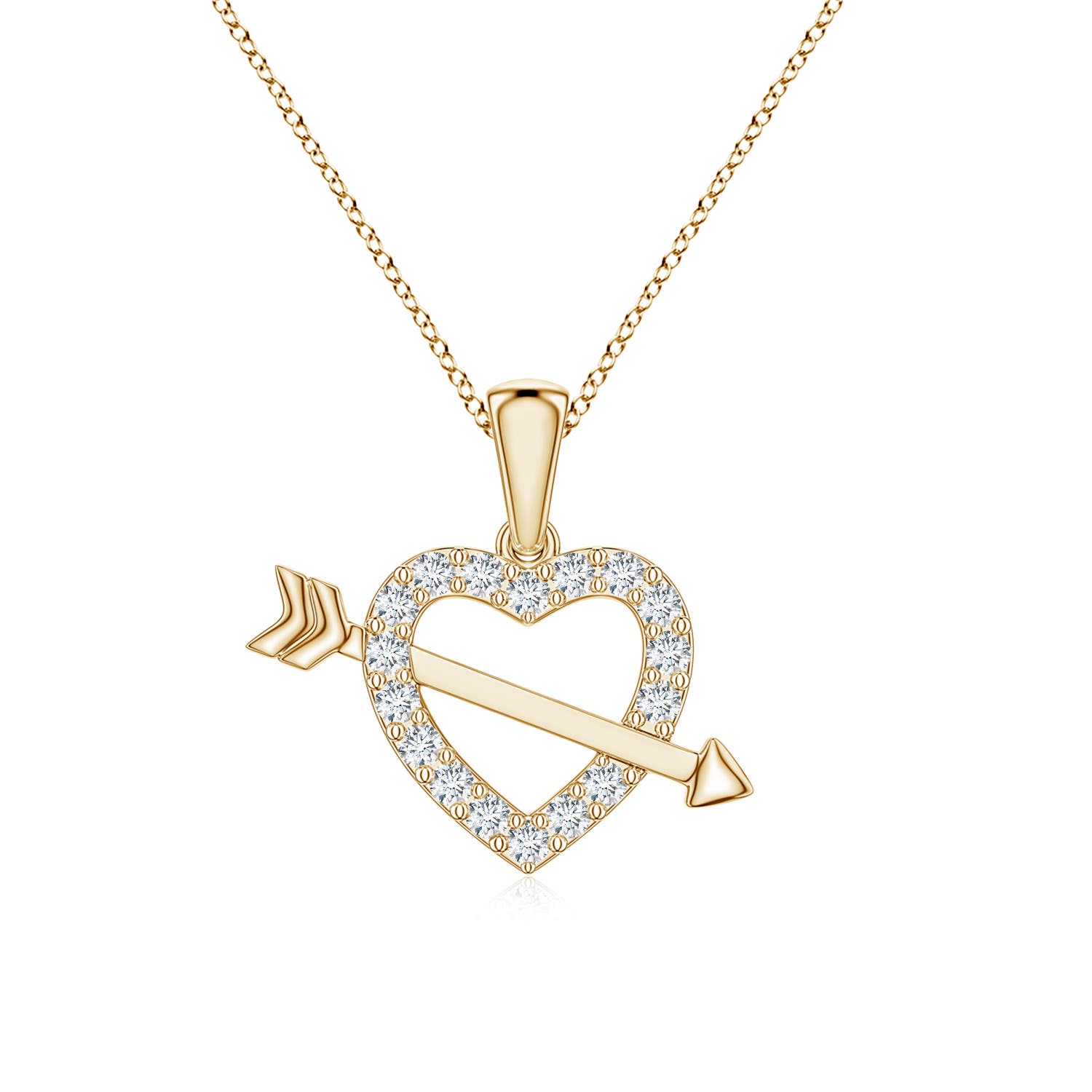 1.2mm GVS2 Diamond Heart and Arrow Pendant in 18K Yellow Gold