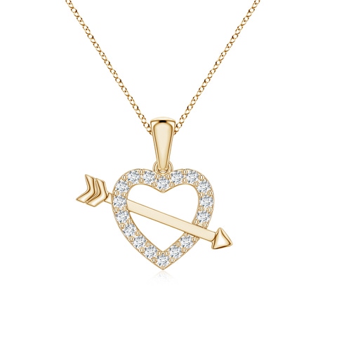 1.2mm GVS2 Diamond Heart and Arrow Pendant in 18K Yellow Gold