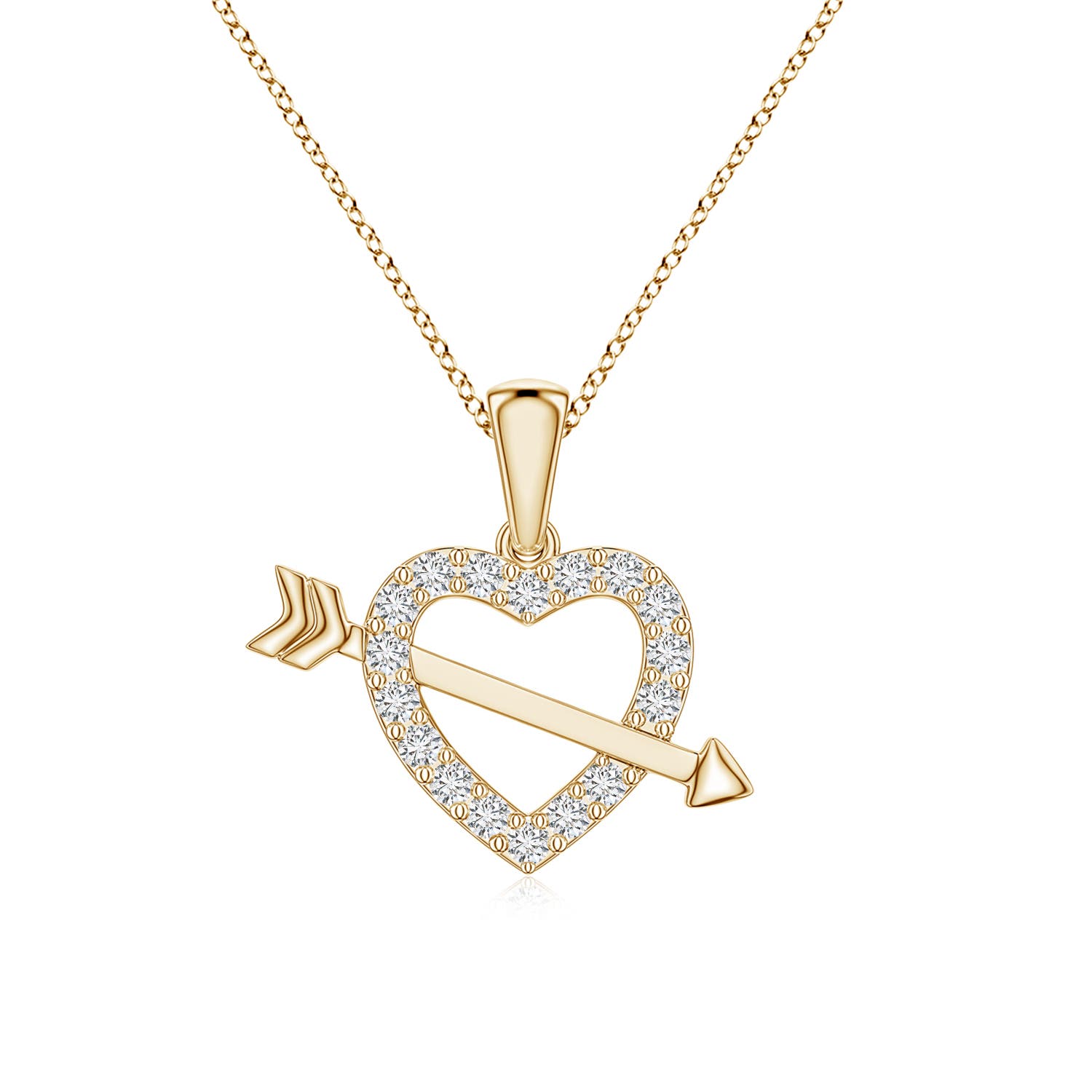 1.2mm HSI2 Diamond Heart and Arrow Pendant in 18K Yellow Gold