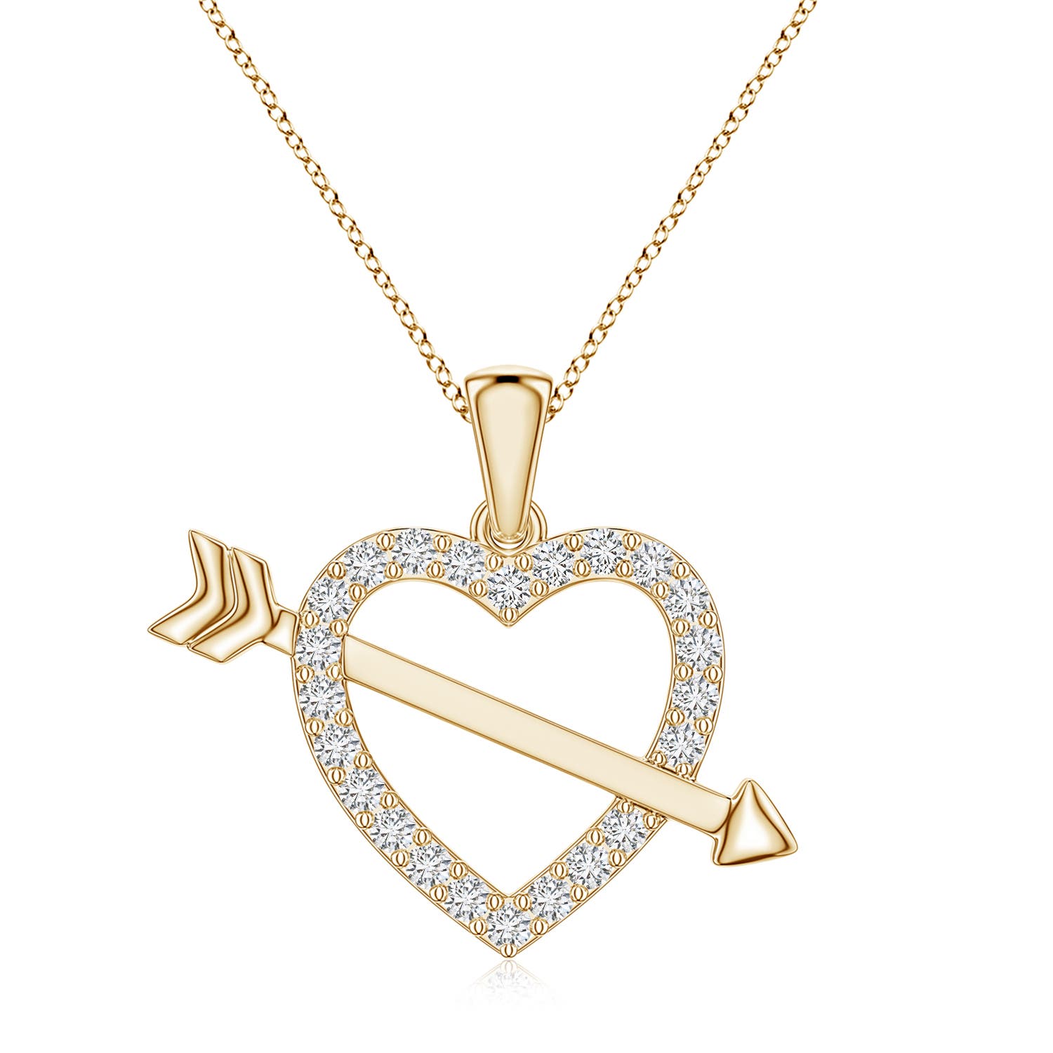 1.3mm HSI2 Diamond Heart and Arrow Pendant in Yellow Gold