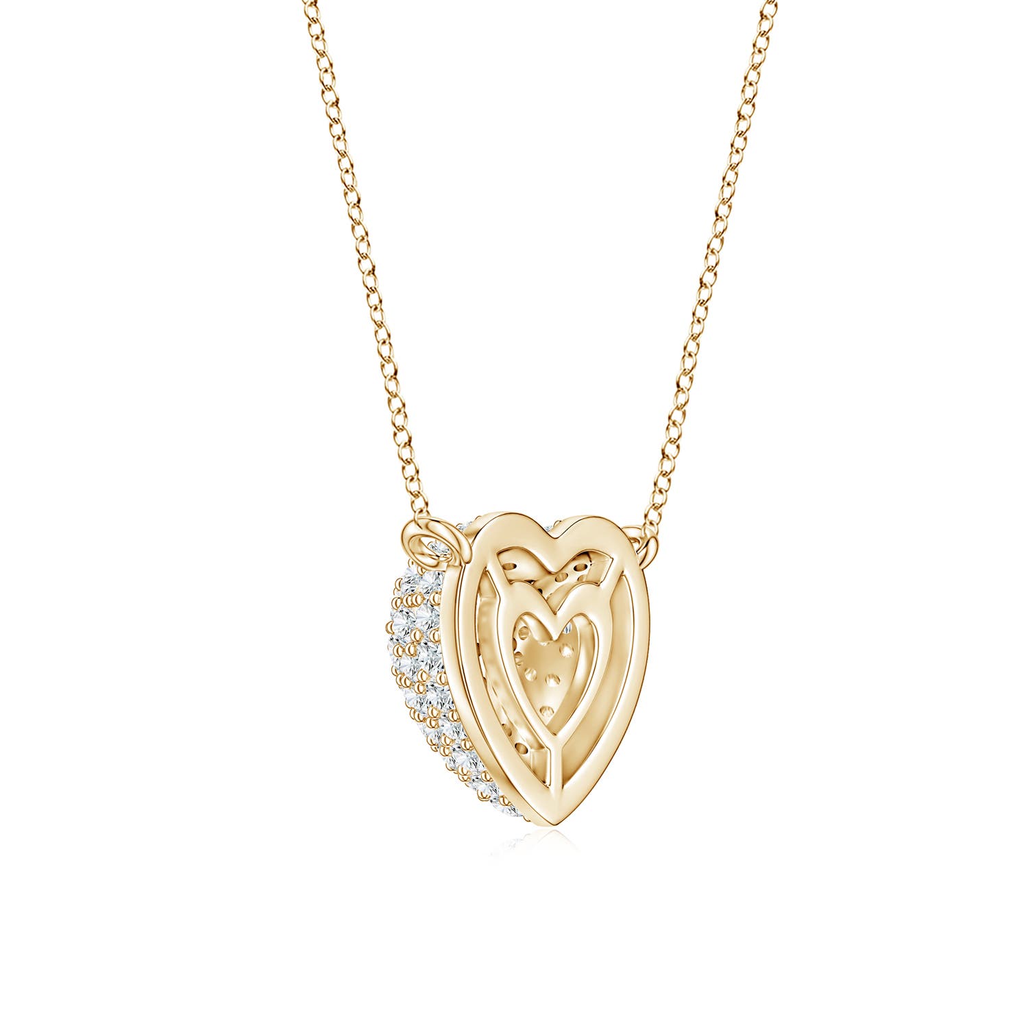 0.9mm GVS2 Pavé Diamond Heart Dome Pendant in 18K Yellow Gold