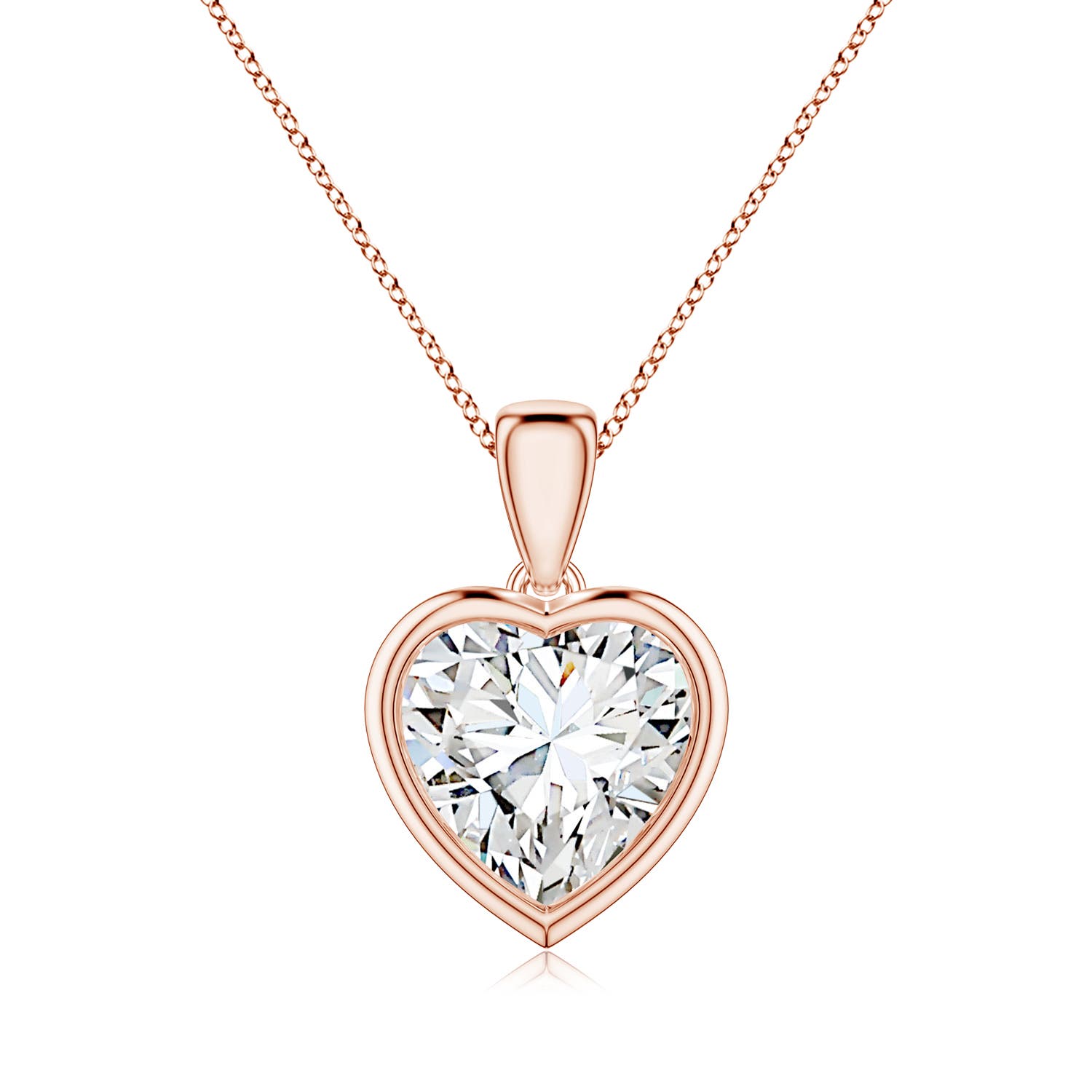 Angara 3.0 CTW Bezel-Set Heart Diamond Solitaire Pendant in 14K Rose Gold