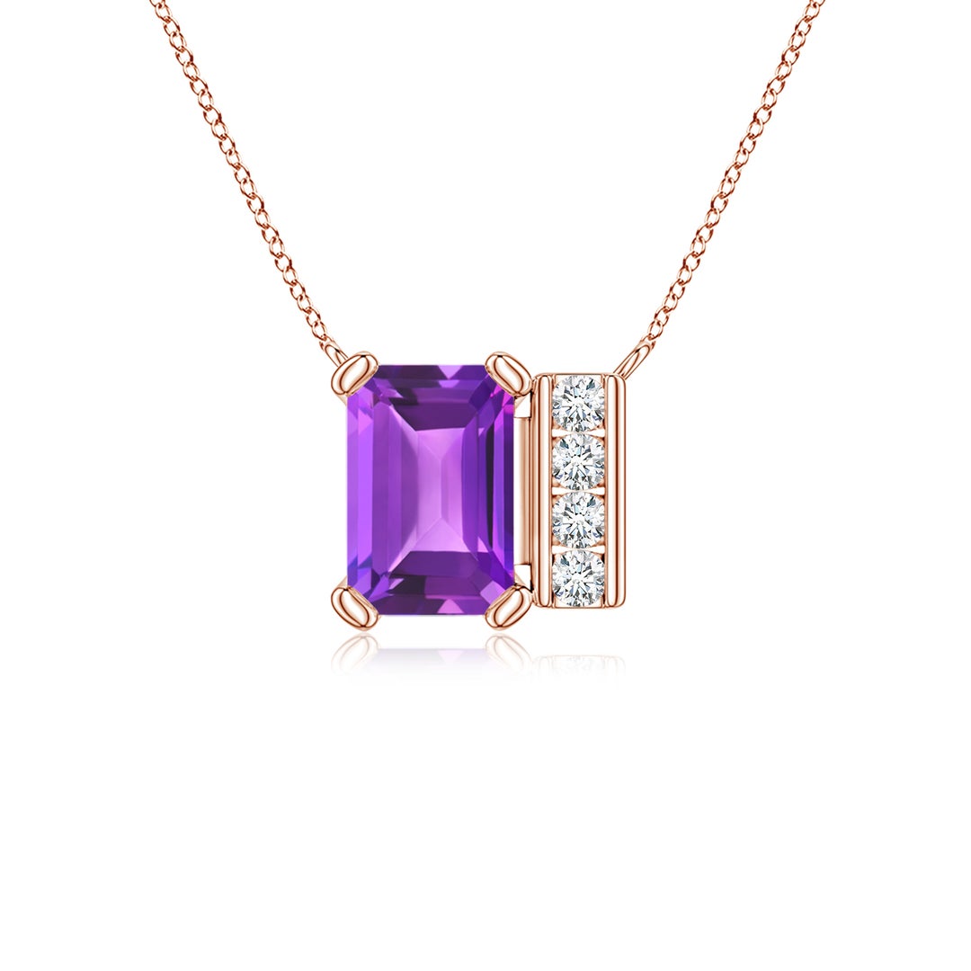 6x4mm AAA Lee Harris x Angara Emerald-Cut Amethyst Modern Art Deco Inspired Pendant in Rose Gold