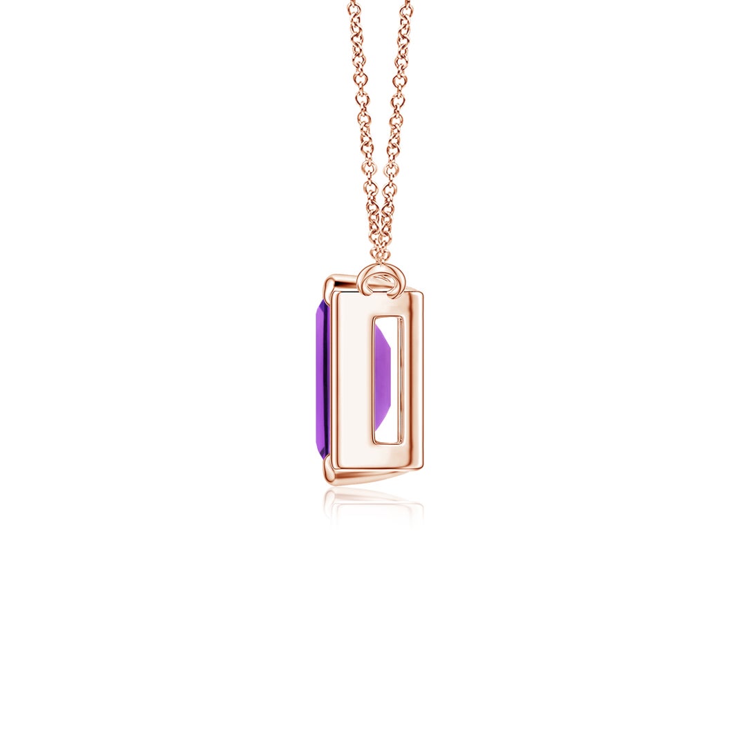 6x4mm AAA Lee Harris x Angara Emerald-Cut Amethyst Modern Art Deco Inspired Pendant in Rose Gold - side 4