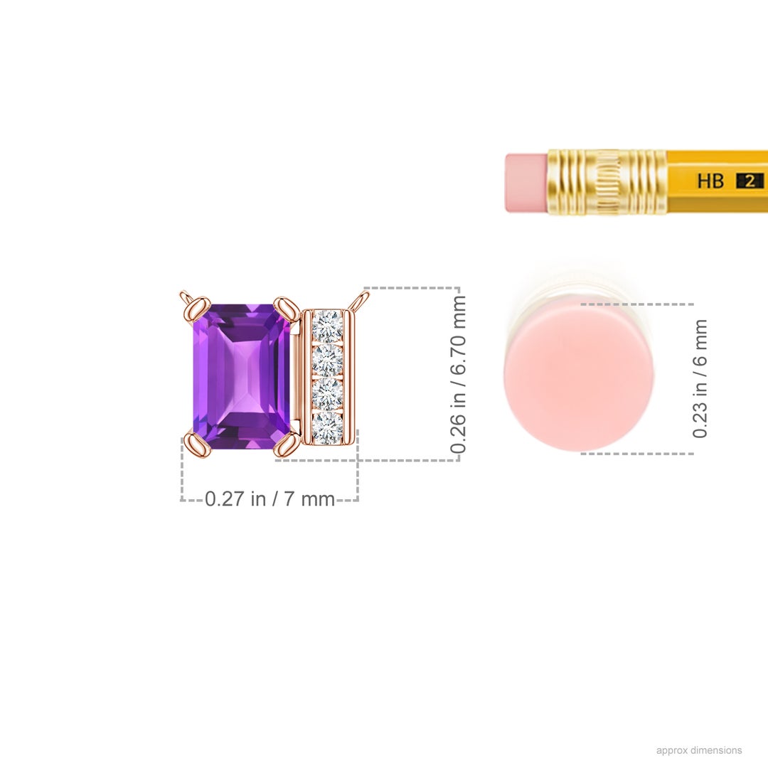 6x4mm AAA Lee Harris x Angara Emerald-Cut Amethyst Modern Art Deco Inspired Pendant in Rose Gold - ruler