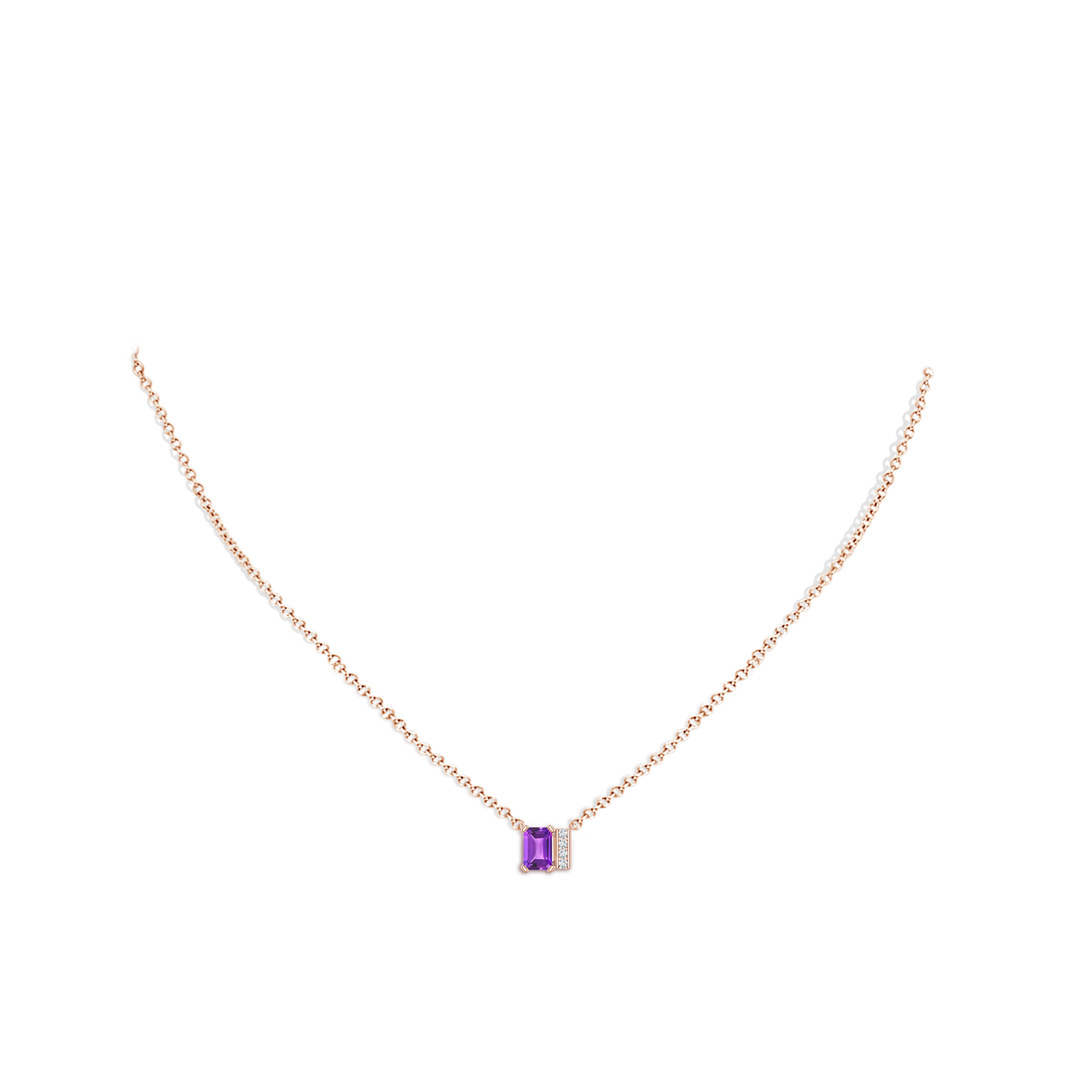 6x4mm AAA Lee Harris x Angara Emerald-Cut Amethyst Modern Art Deco Inspired Pendant in Rose Gold - body_neck