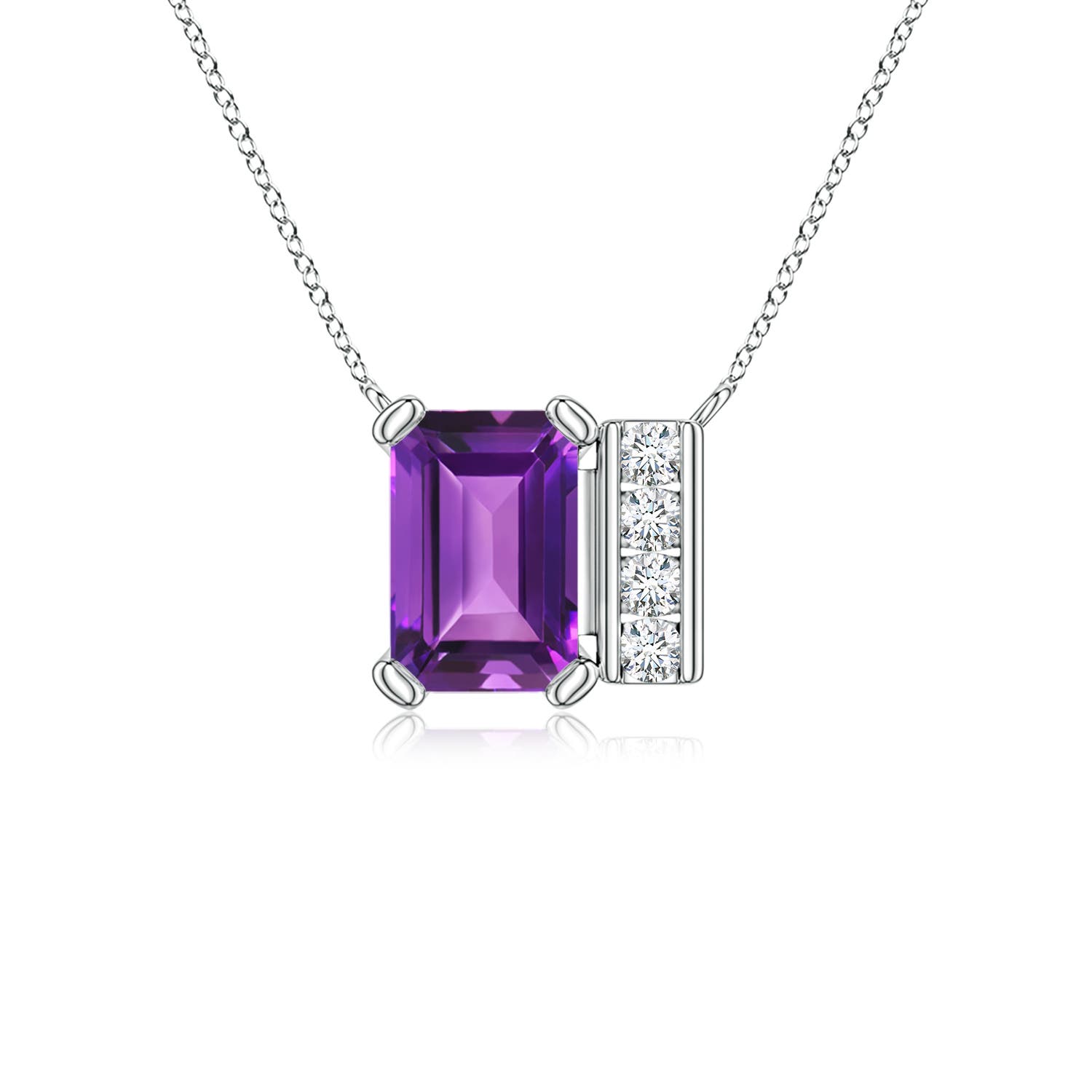 6x4mm AAAA Lee Harris x Angara Emerald-Cut Amethyst Modern Art Deco Inspired Pendant in 18K White Gold