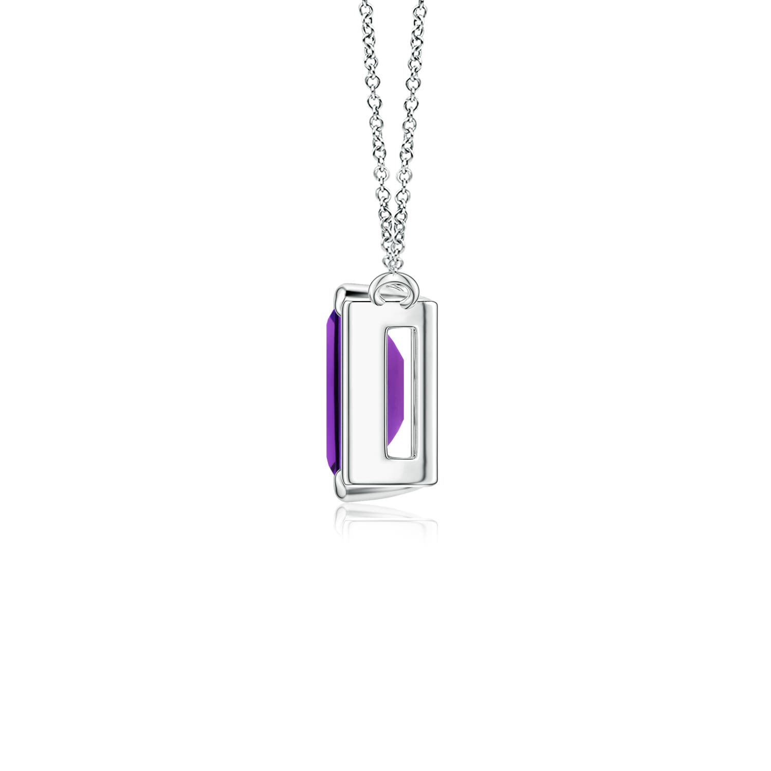 6x4mm AAAA Lee Harris x Angara Emerald-Cut Amethyst Modern Art Deco Inspired Pendant in 18K White Gold