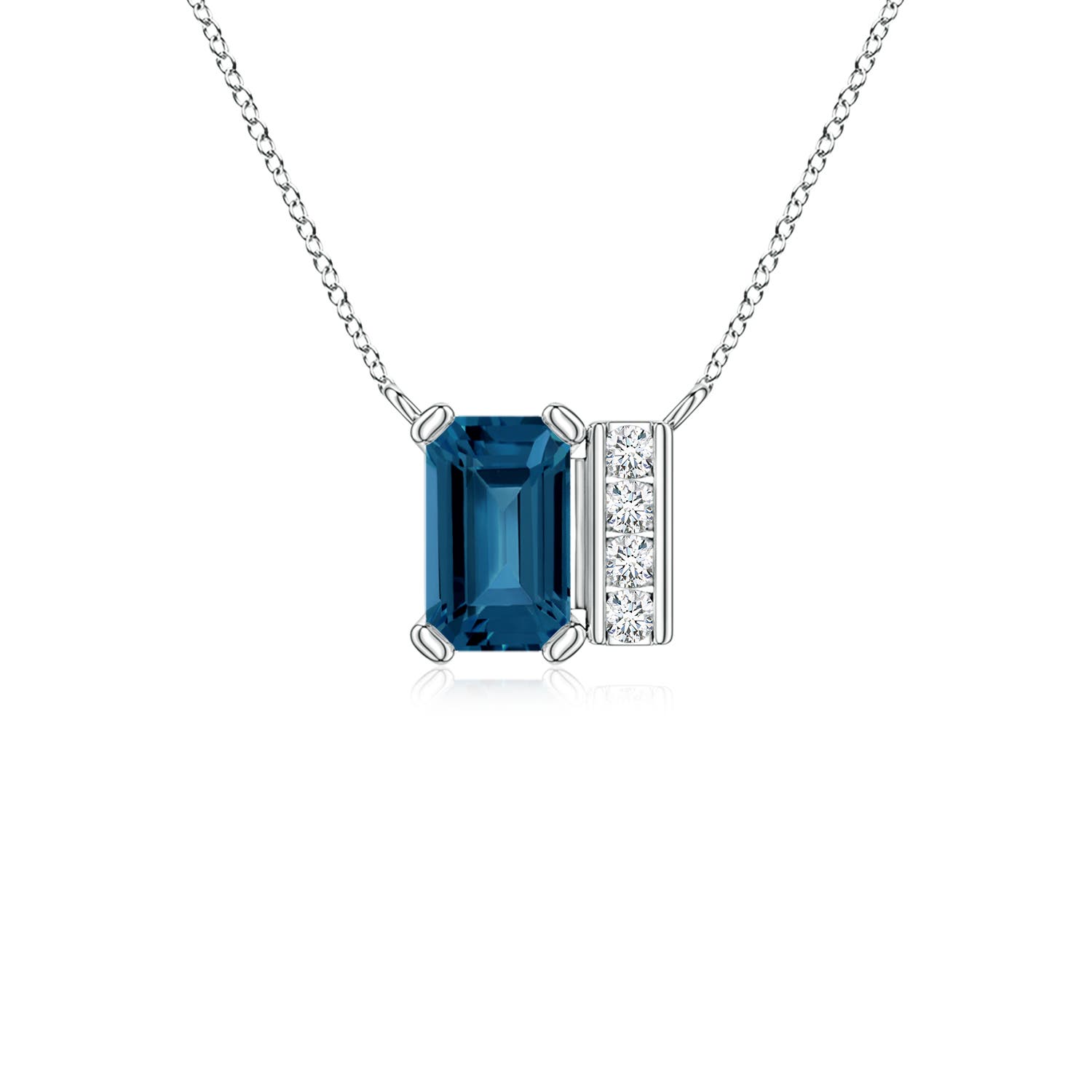5x3mm AAA Lee Harris x Angara Emerald-Cut London Blue Topaz Modern Art Deco Inspired Pendant in White Gold