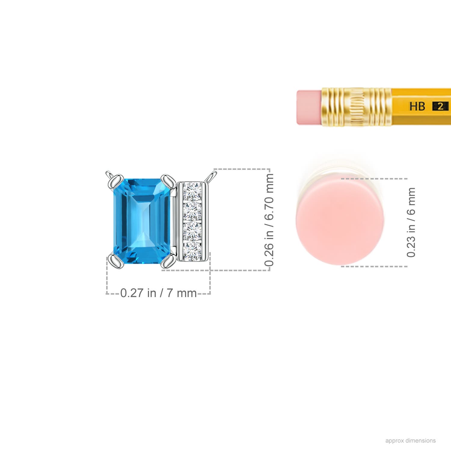6x4mm AAA Lee Harris x Angara Emerald-Cut Swiss Blue Topaz Modern Art Deco Inspired Pendant in White Gold - ruler