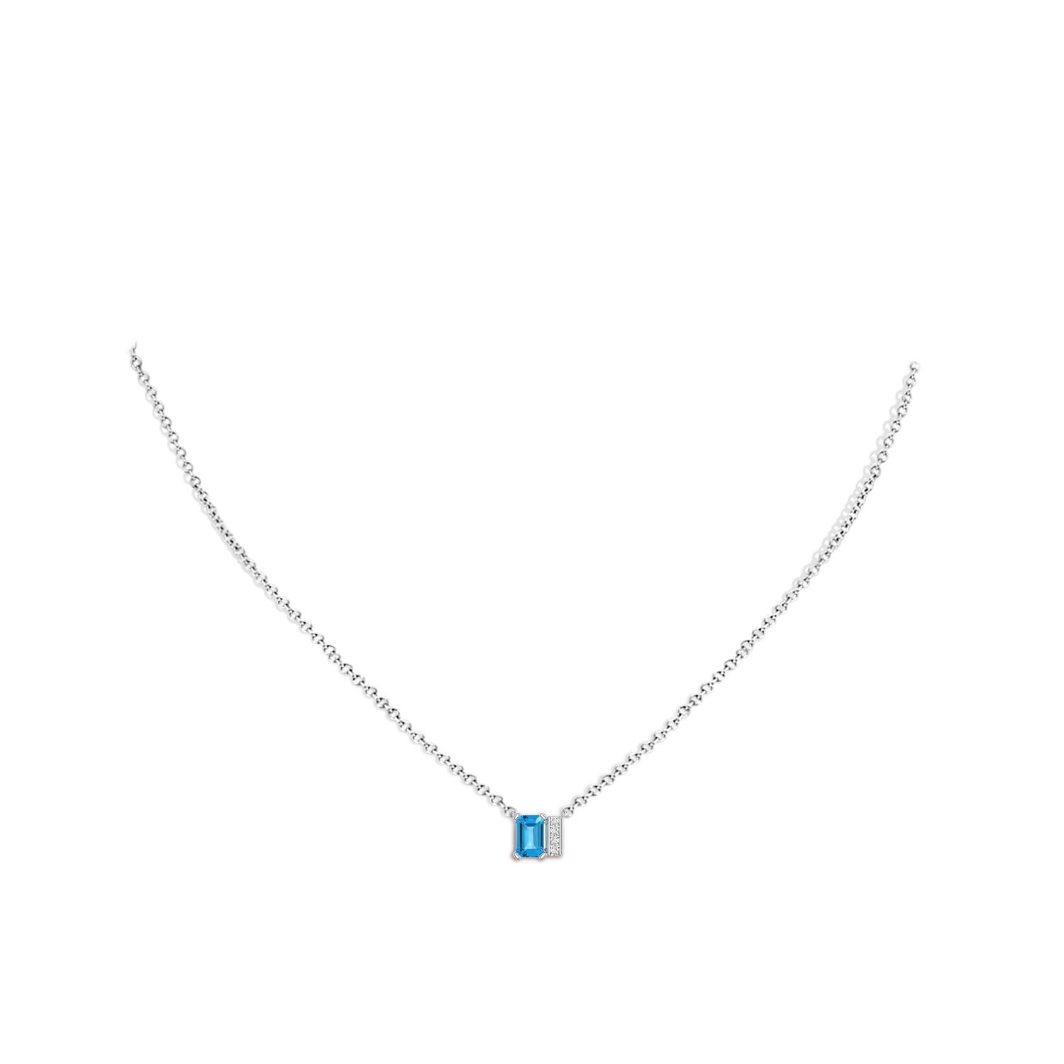 6x4mm AAA Lee Harris x Angara Emerald-Cut Swiss Blue Topaz Modern Art Deco Inspired Pendant in White Gold - body_neck