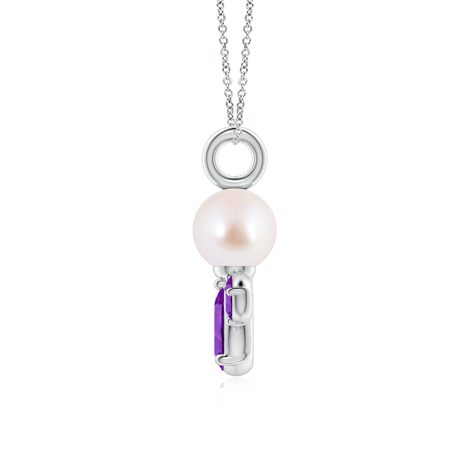 6mm AAA Akoya Pearl and Amethyst Cluster Necklace in White Gold