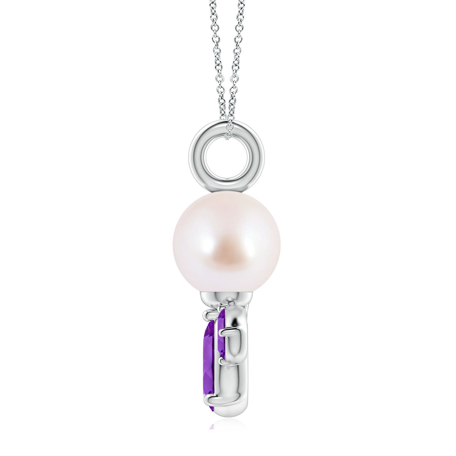 8mm AAA Akoya Pearl and Amethyst Cluster Necklace in White Gold