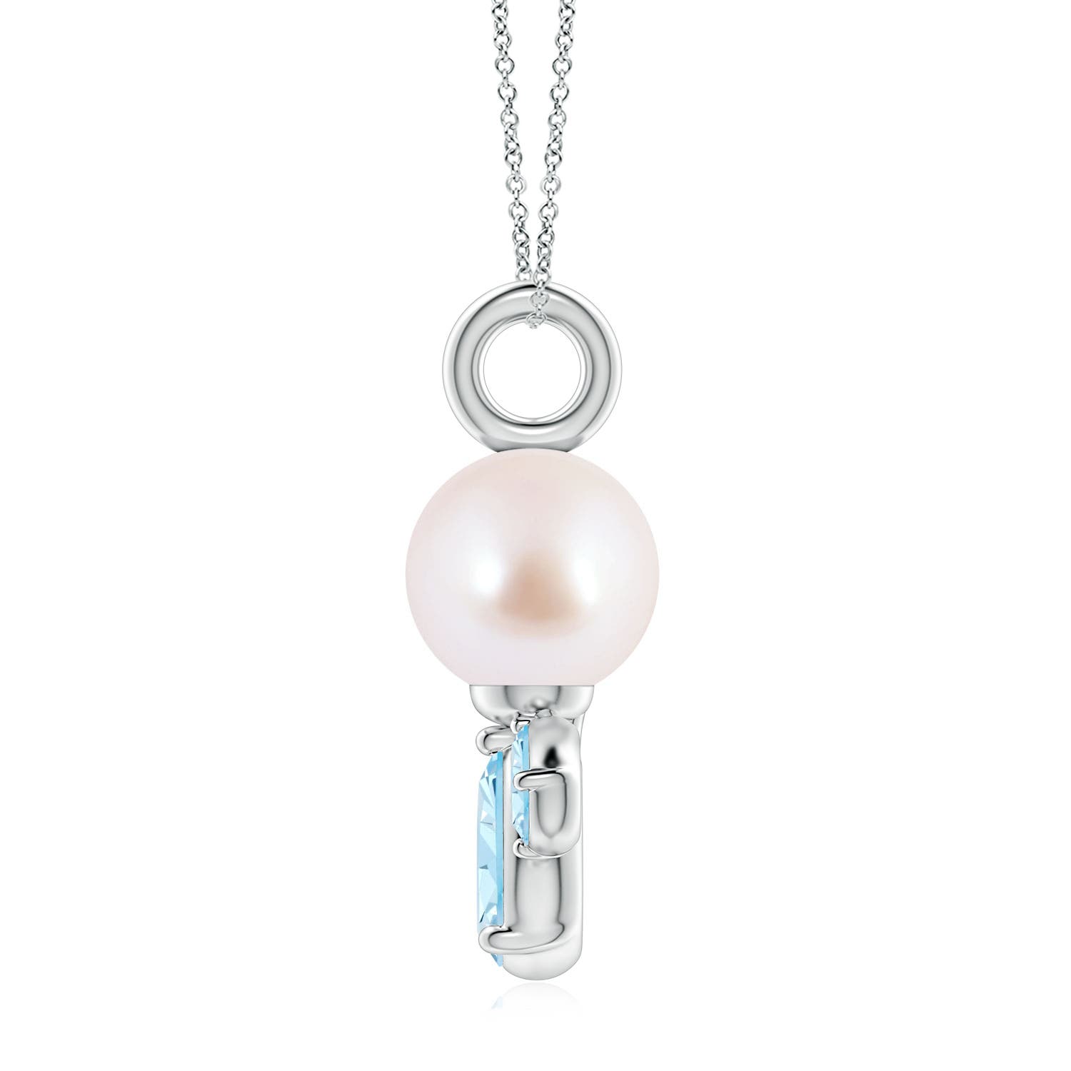 8mm AAA Akoya Pearl and Aquamarine Cluster Necklace in White Gold