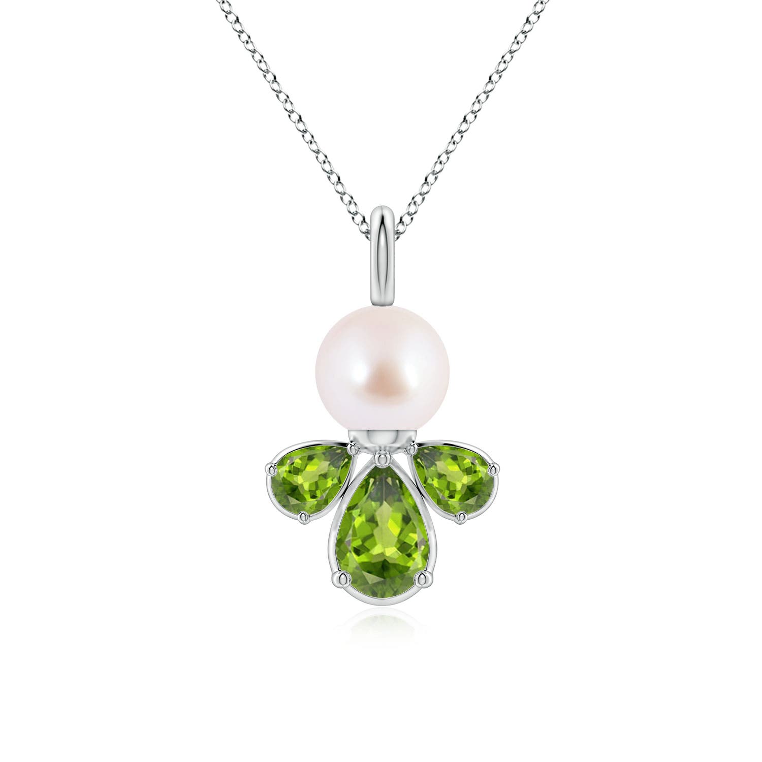 6mm AAA Akoya Pearl and Peridot Cluster Necklace in White Gold