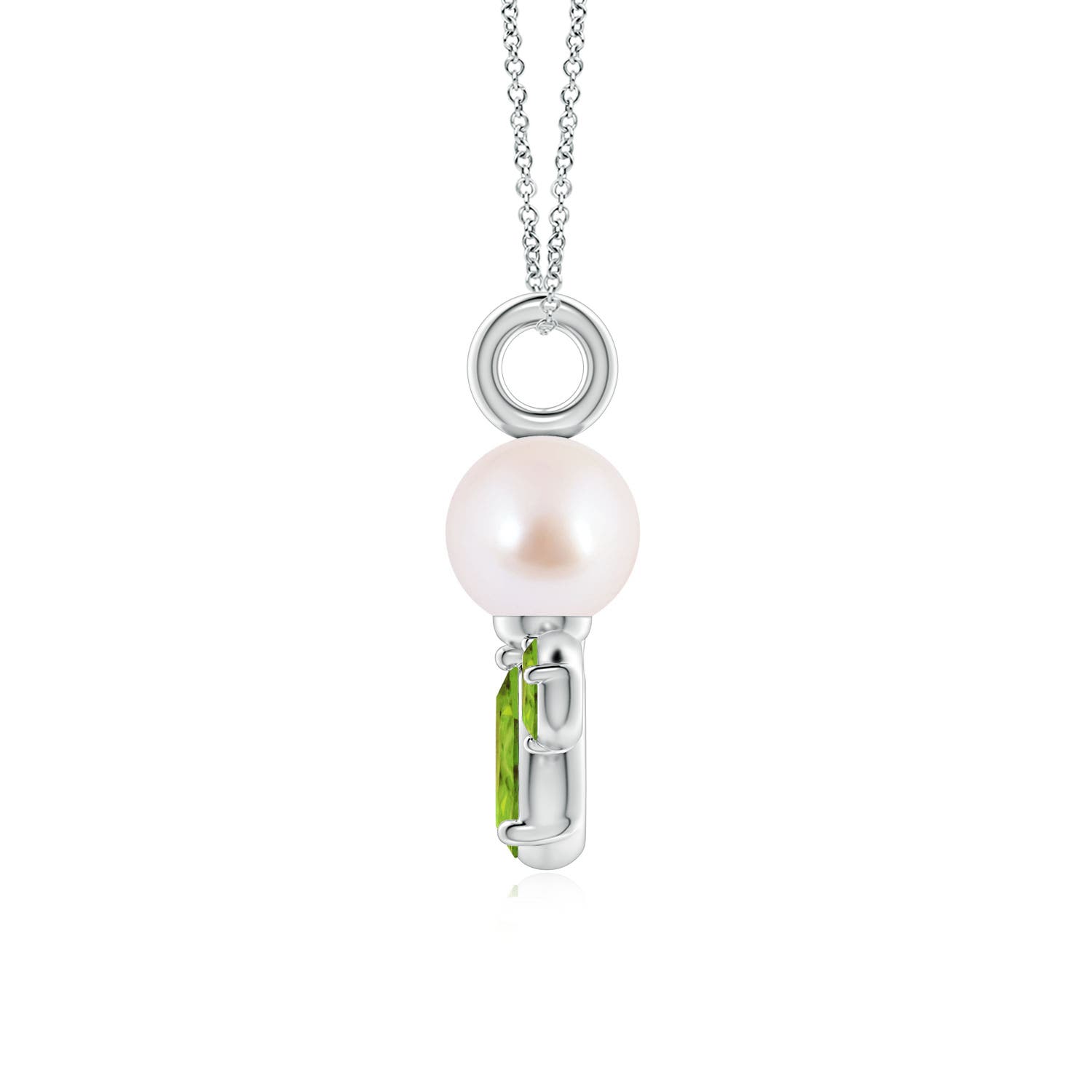 6mm AAA Akoya Pearl and Peridot Cluster Necklace in White Gold