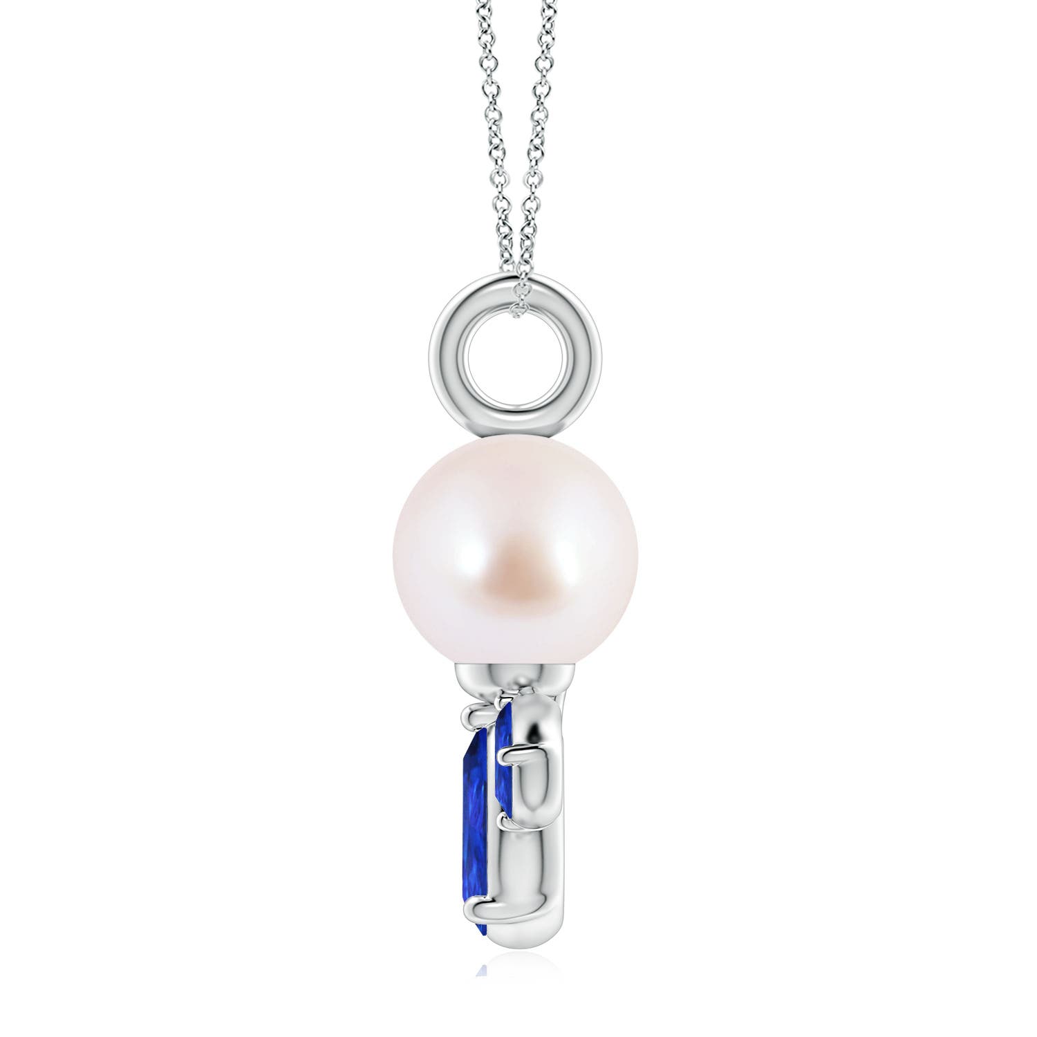 8mm AAA Akoya Pearl and Tanzanite Cluster Necklace in 18K White Gold