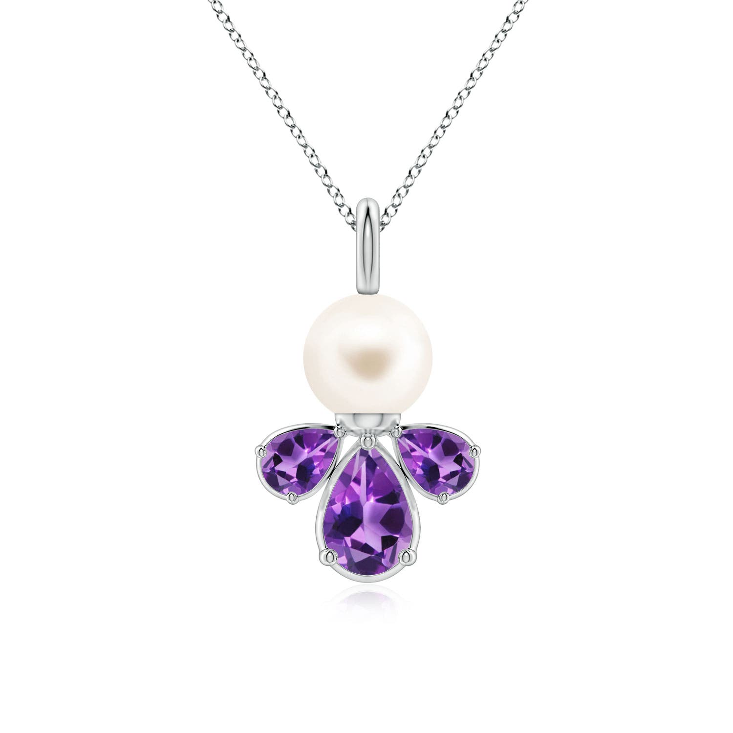6mm AAA Freshwater Pearl and Amethyst Cluster Necklace in White Gold