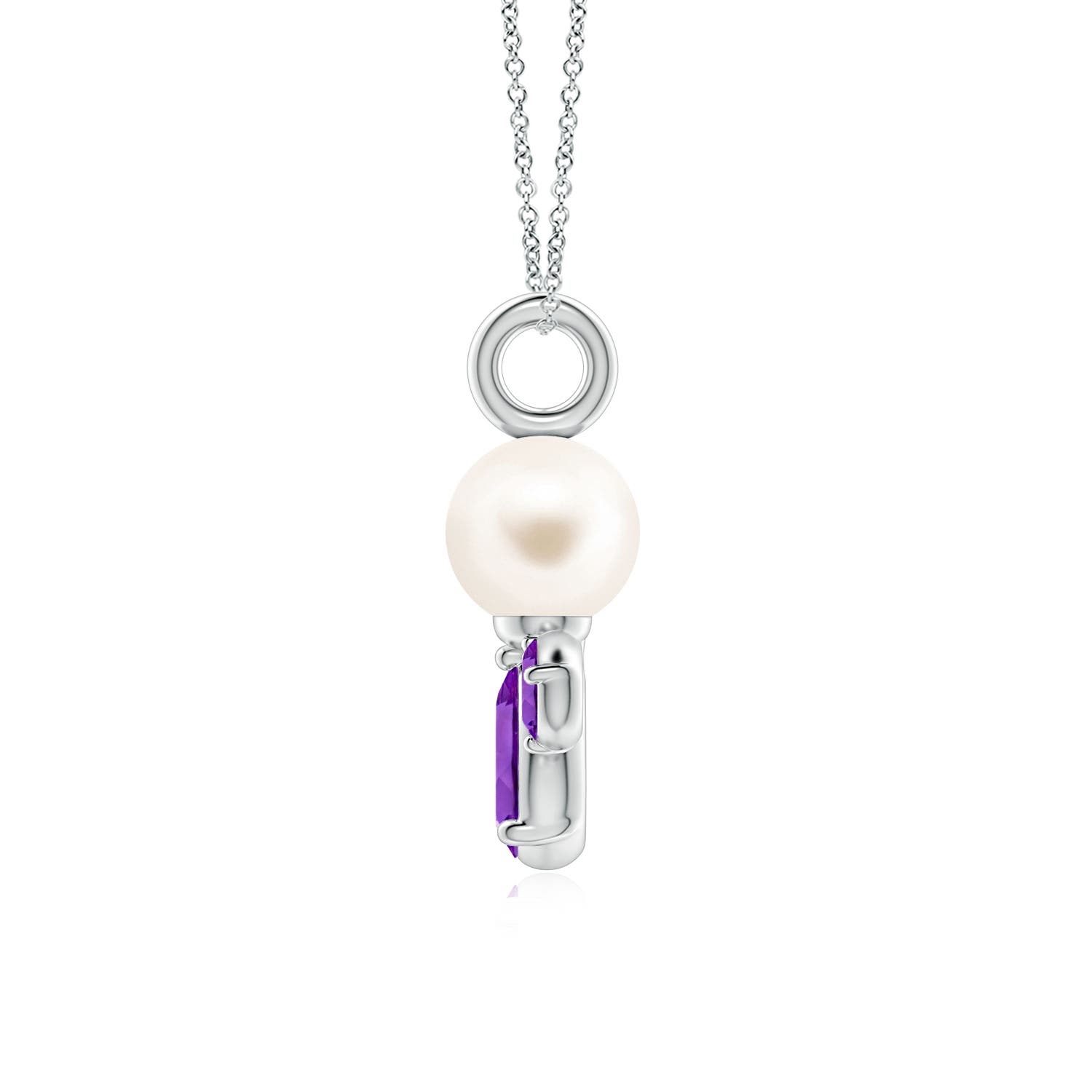6mm AAA Freshwater Pearl and Amethyst Cluster Necklace in White Gold