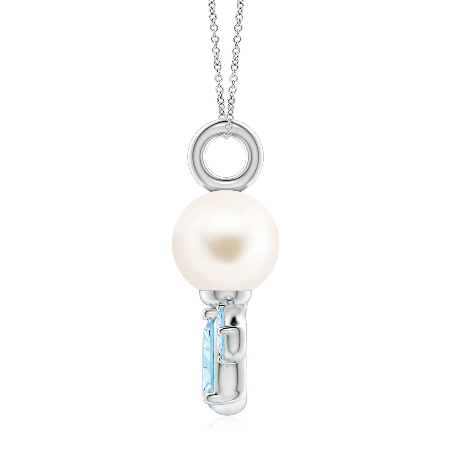 8mm AAA Freshwater Pearl and Aquamarine Cluster Necklace in White Gold