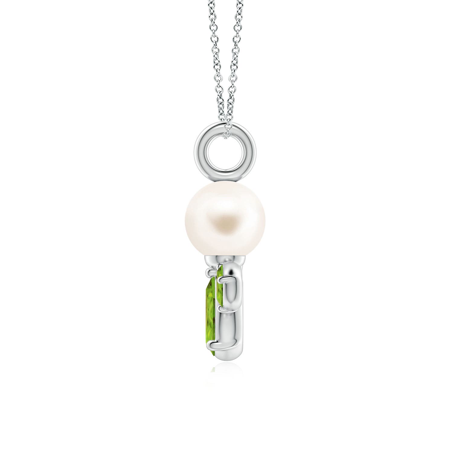 6mm AAA Freshwater Pearl and Peridot Cluster Necklace in White Gold