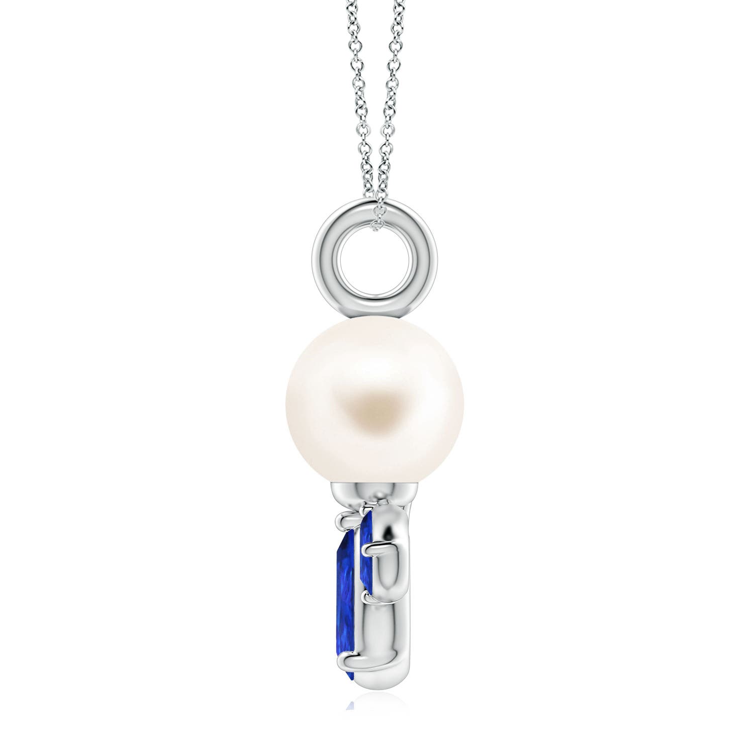 8mm AAA Freshwater Pearl and Tanzanite Cluster Necklace in 18K White Gold