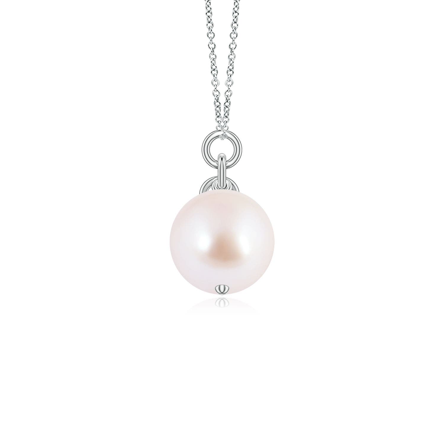 7mm AAA Akoya Pearl and Pear Aquamarine Charm Necklace in White Gold - side 2