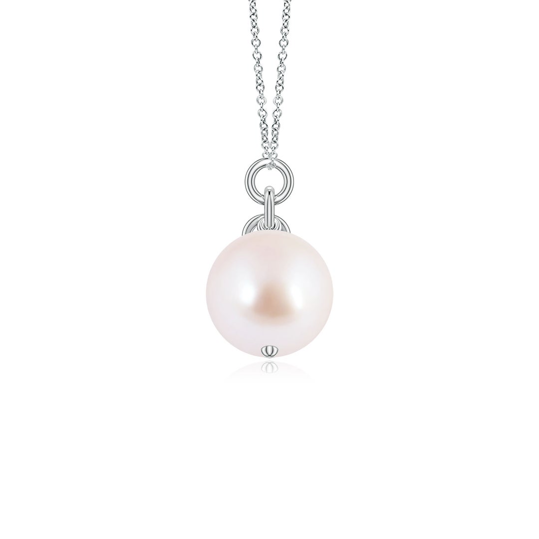 7mm AAA Akoya Pearl and Pear Aquamarine Charm Necklace in White Gold - side 2