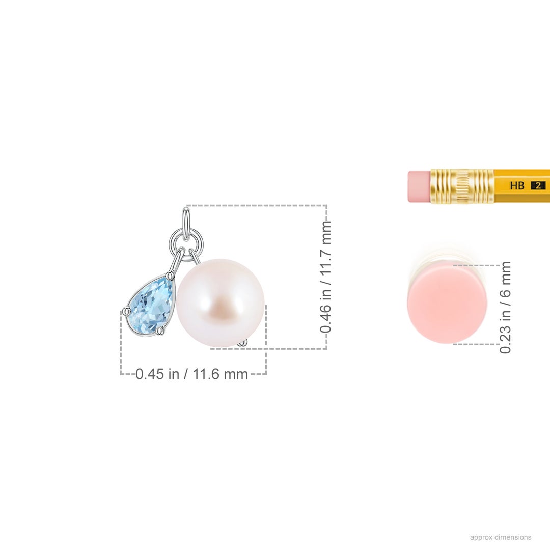7mm AAA Akoya Pearl and Pear Aquamarine Charm Necklace in White Gold - ruler