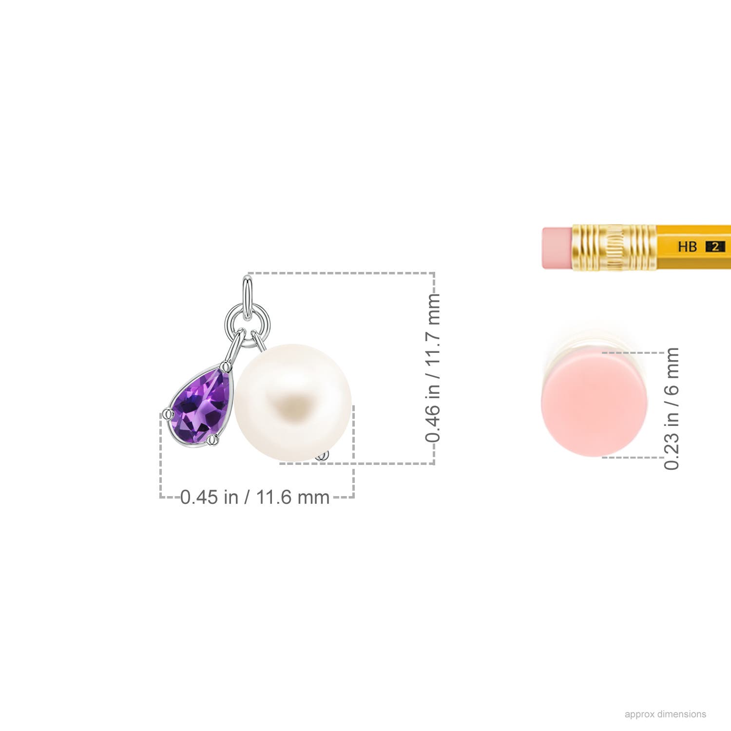 7mm AAA Freshwater Pearl and Pear Amethyst Charm Necklace in White Gold - ruler