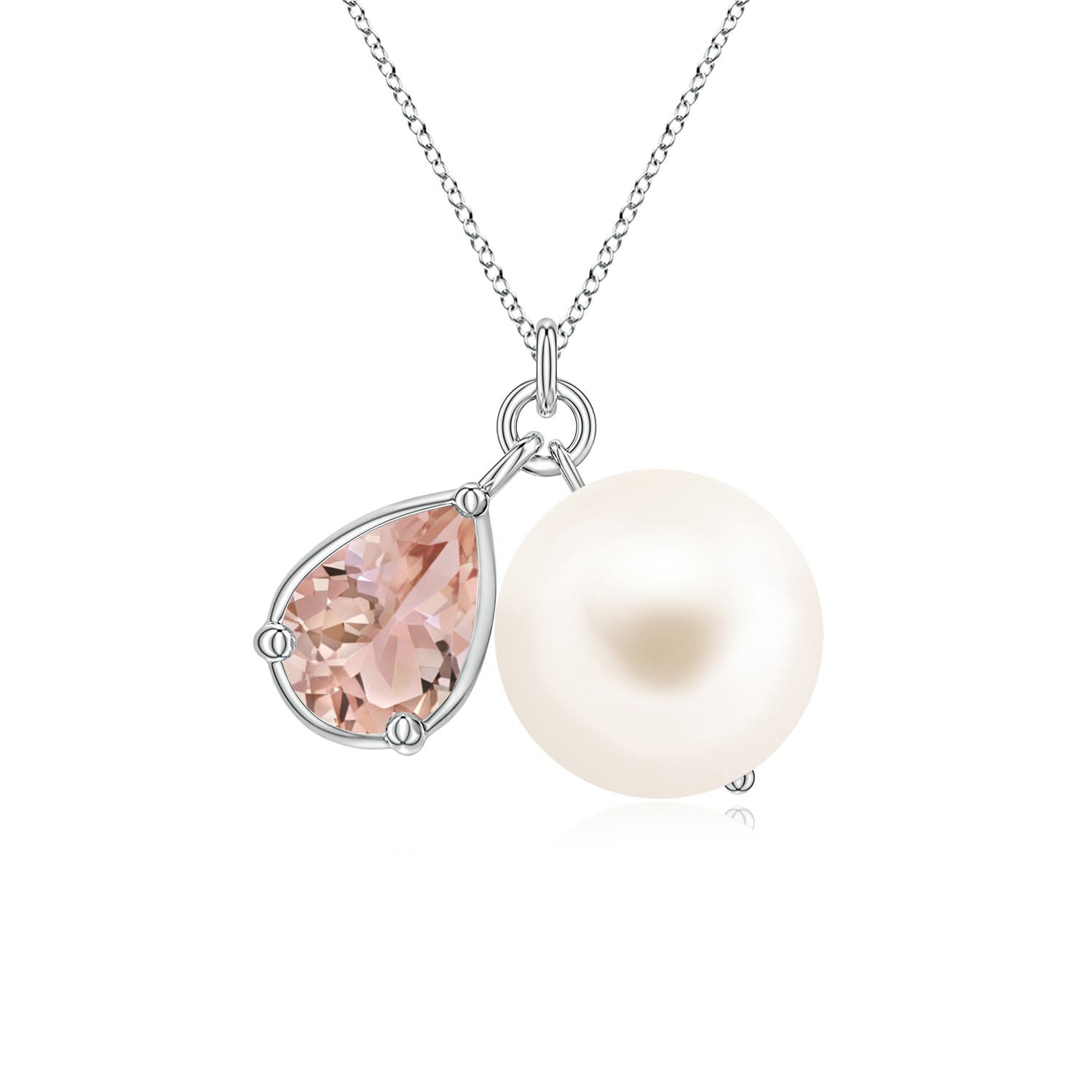 9mm AAA Freshwater Pearl and Pear Morganite Charm Necklace in White Gold