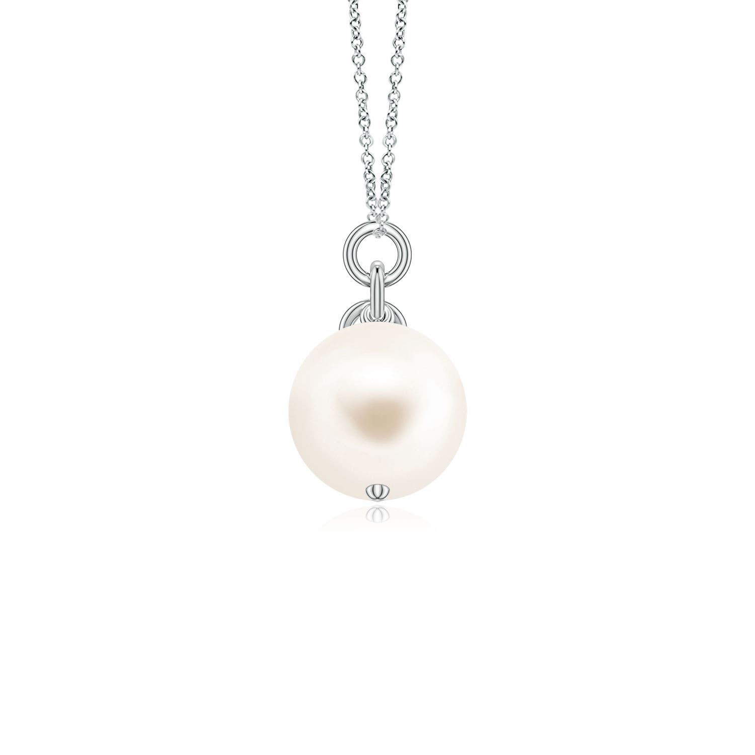 7mm AAA Freshwater Pearl and Pear Tanzanite Charm Necklace in White Gold - side 2