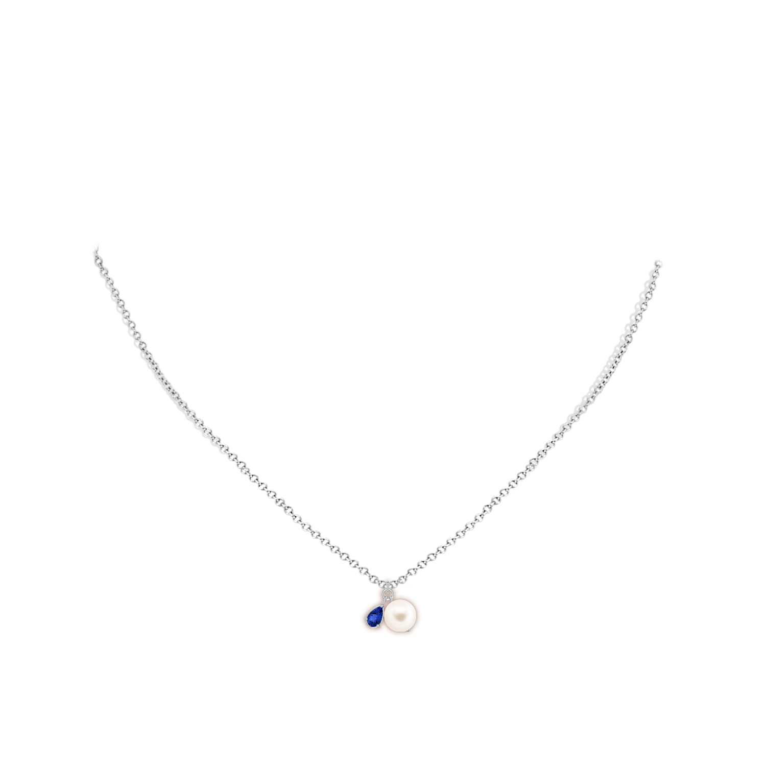 7mm AAA Freshwater Pearl and Pear Tanzanite Charm Necklace in White Gold - body_neck