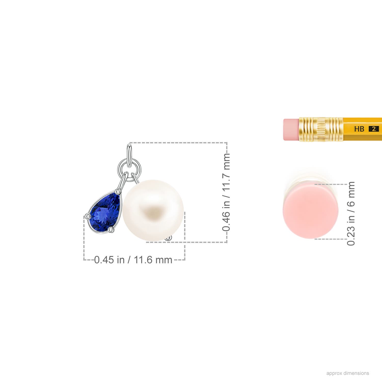 7mm AAA Freshwater Pearl and Pear Tanzanite Charm Necklace in White Gold - ruler