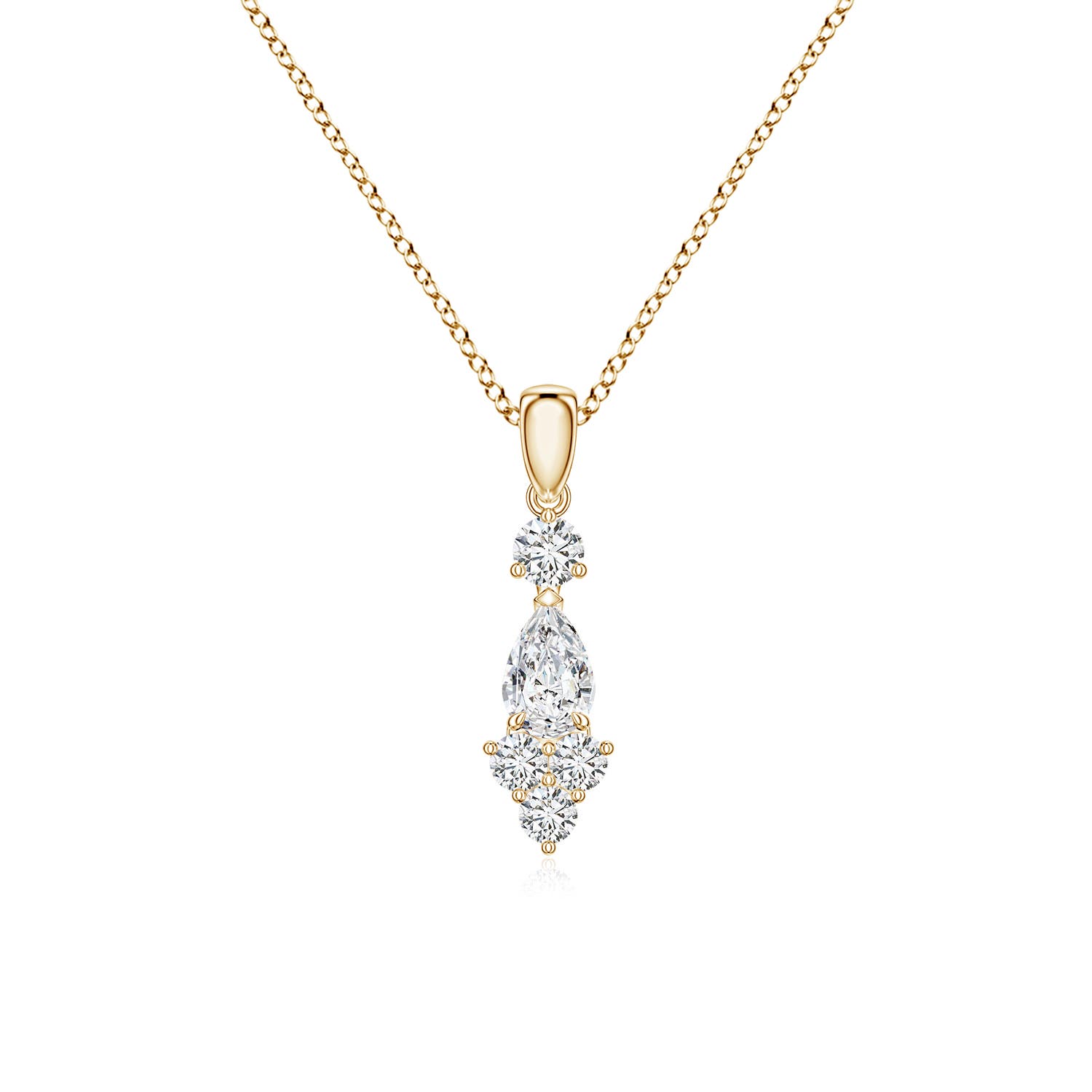 6x4mm HSI2 Pear Diamond Trio Cluster Drop Pendant in 18K Yellow Gold