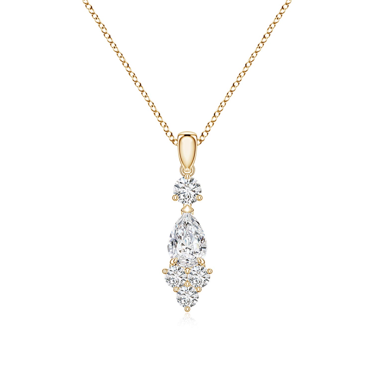 7x5mm HSI2 Pear Diamond Trio Cluster Drop Pendant in Yellow Gold
