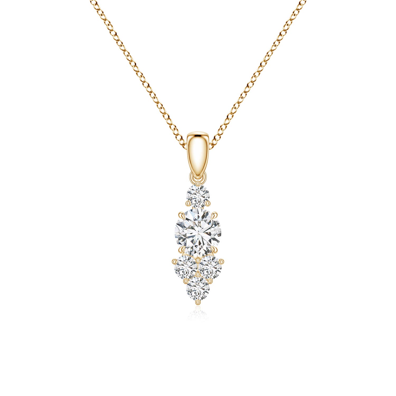 5mm HSI2 Round Diamond Trio Cluster Drop Pendant in Yellow Gold